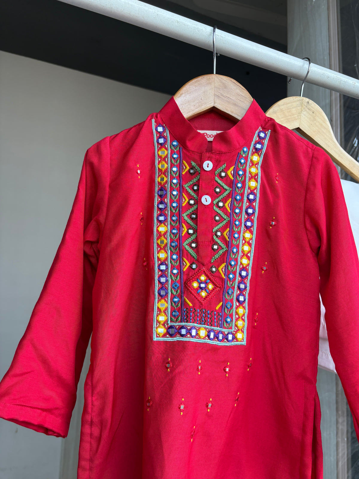 Red Resham and Abla Work Kurta Set