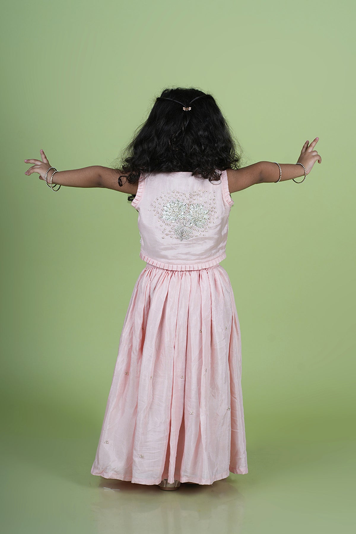 Baby Pink Gota and Moti Hand Embroidered Palazzo Blouse Set