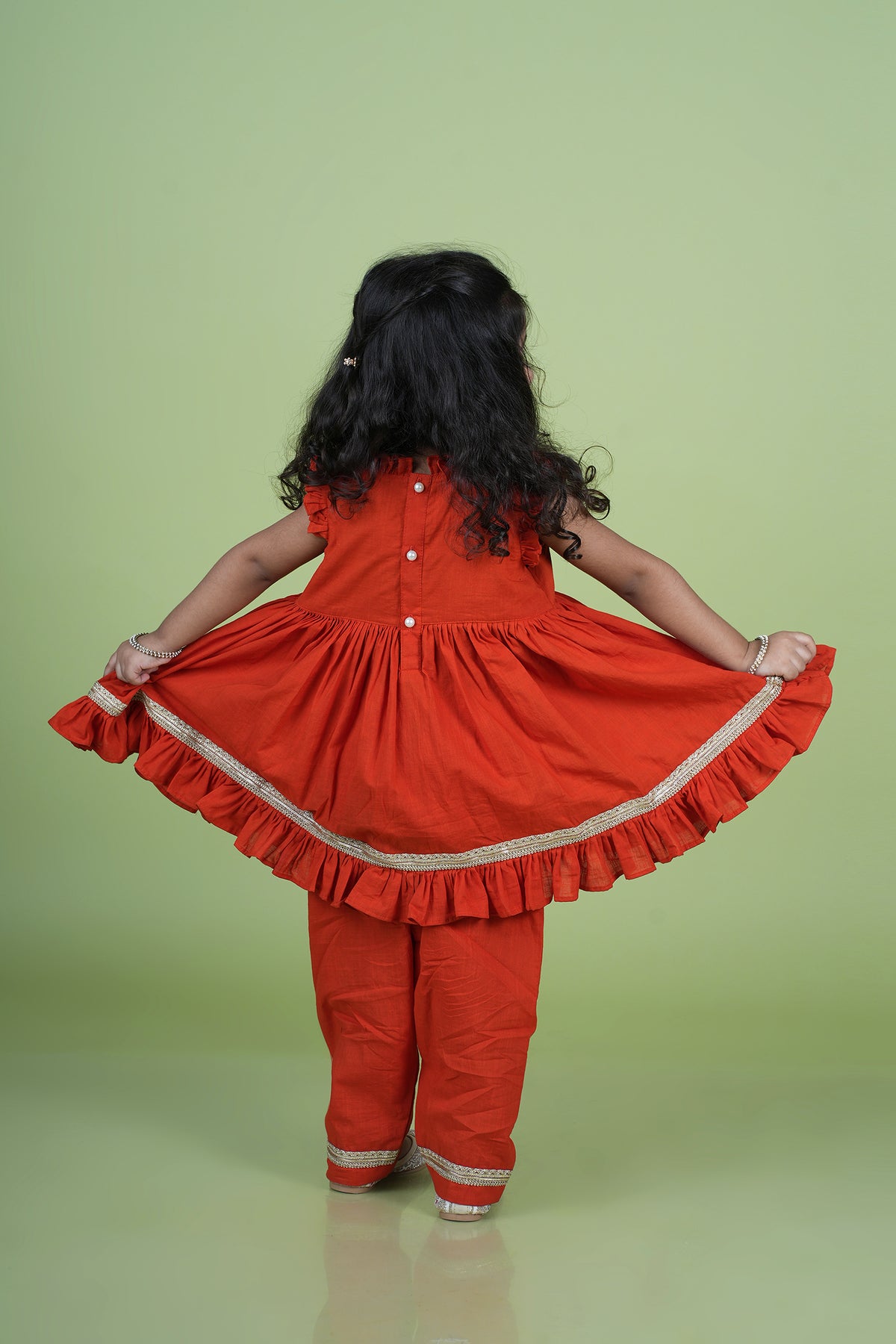 Rust Hand Embroidered Peplum Dhoti Set