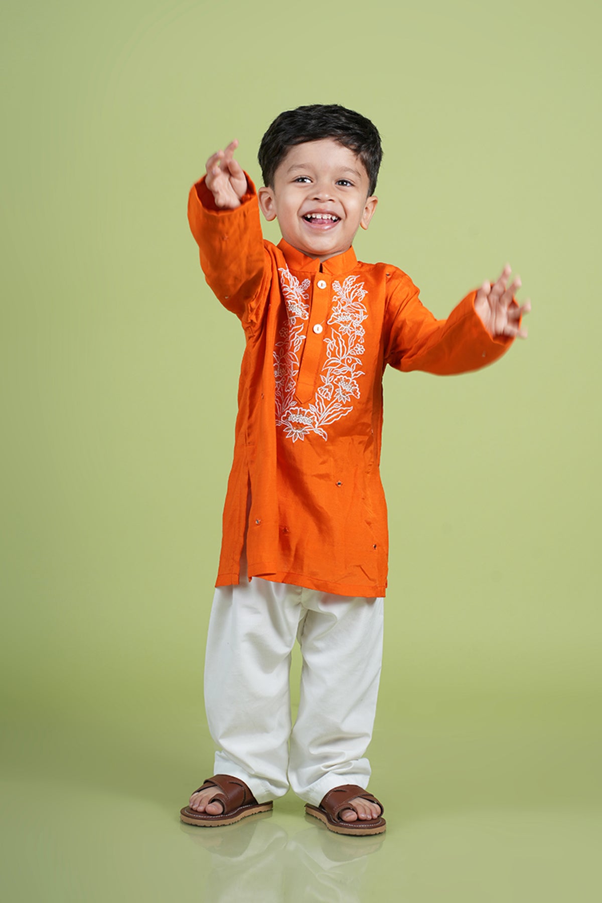 Orange Thread Work Kurta with Pyjama