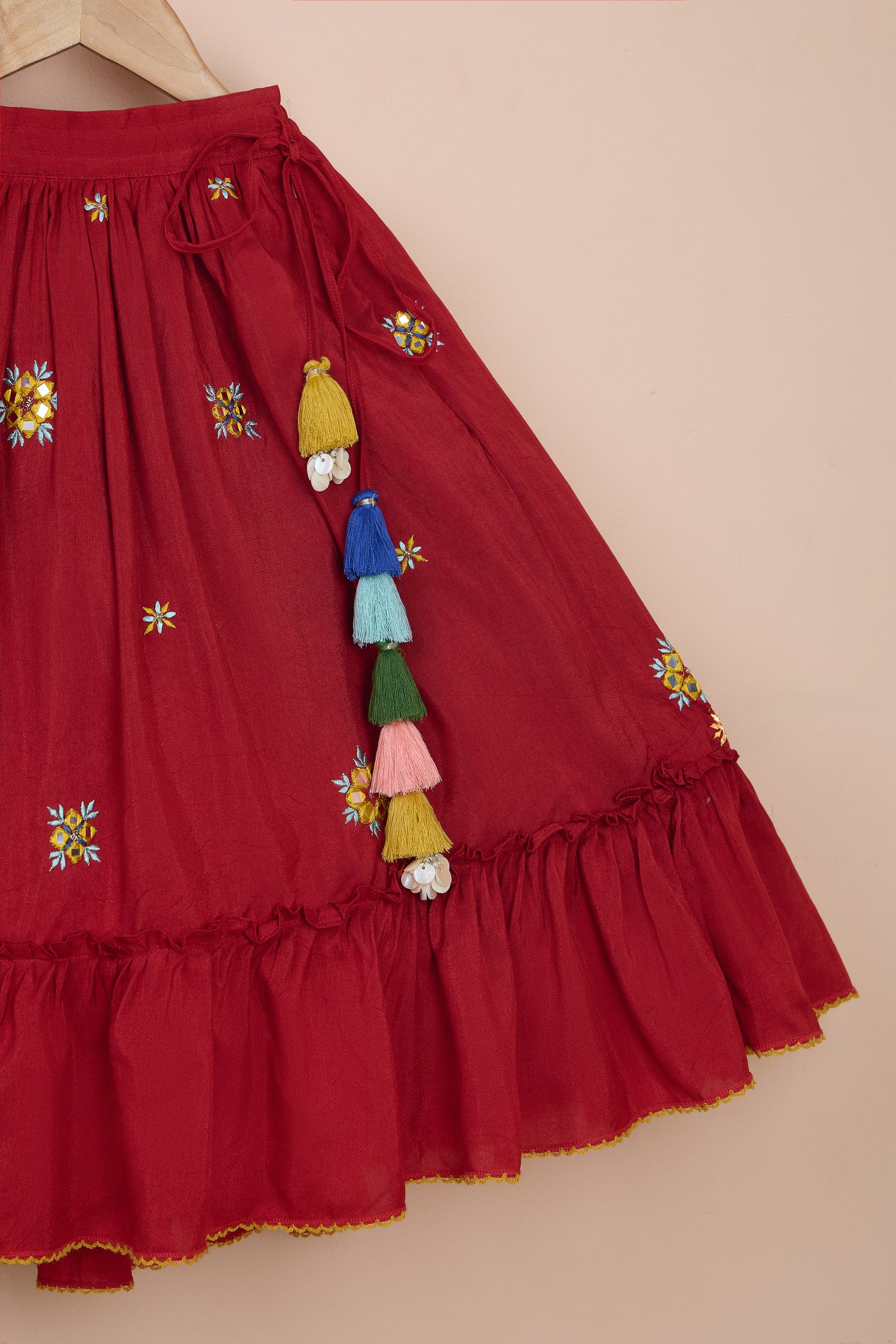 Timri Embroidered Red Top And Flared Lehenga