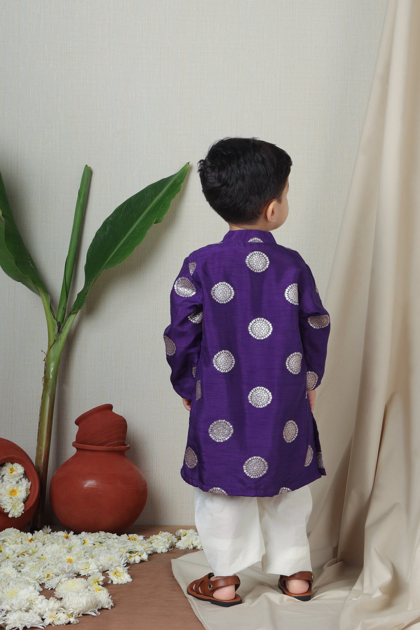 Puple Festive Silk Kurta With Pyjama