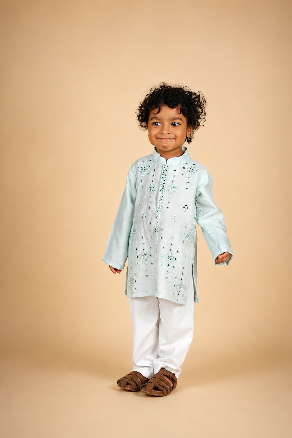 Powder Blue Abla and Moti Work Kurta Set
