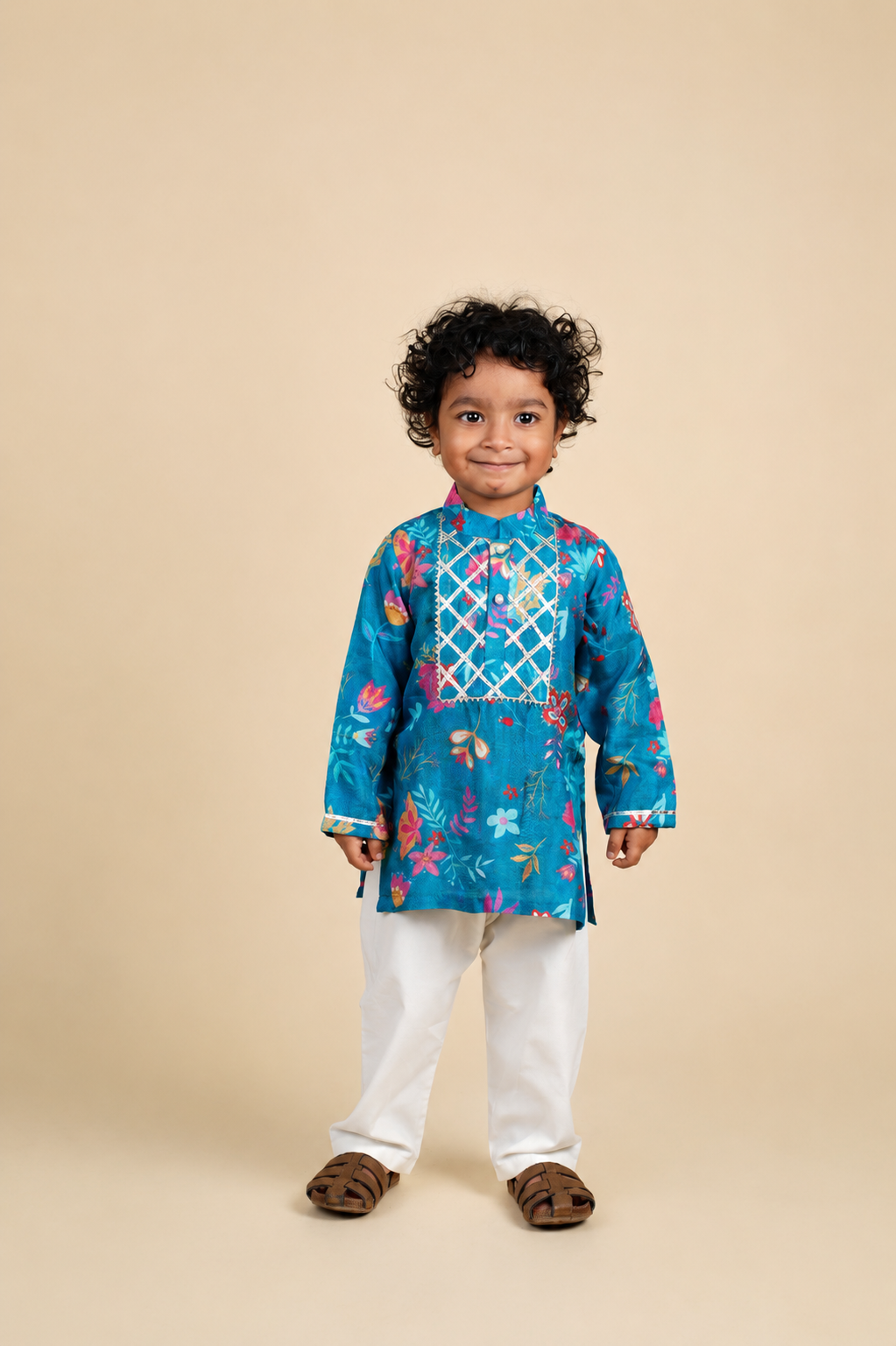 Blue Floral Gota Lace Kurta Set