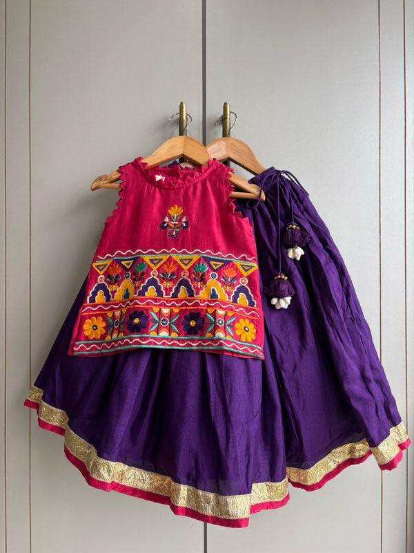 Purple and Pink Thread Work Lehenga Blouse Set