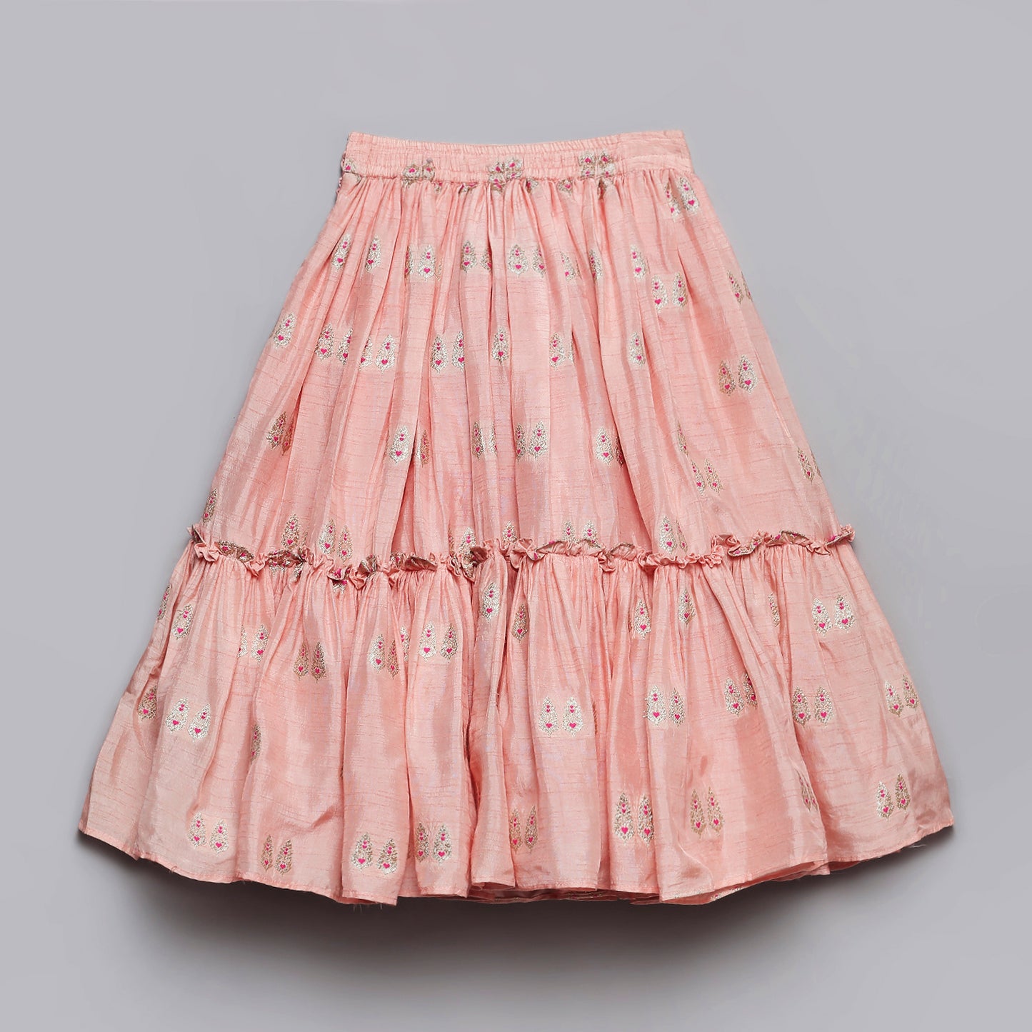 Hand embroidered zardozi blouse and jacquard lehenga set with enhanced tassels