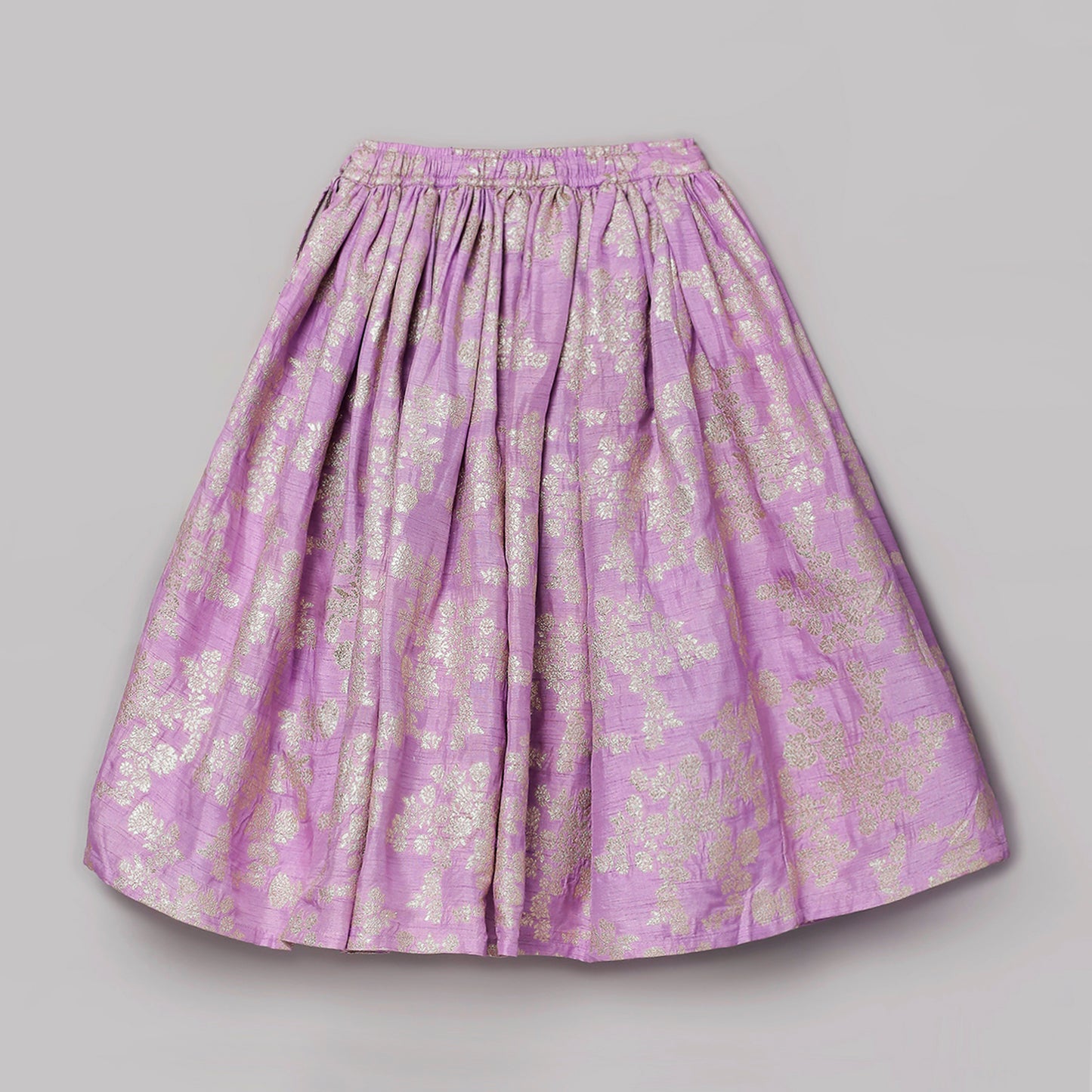 Faux mirror embroidered blouse and brocade lilac lehenga with dupatta set