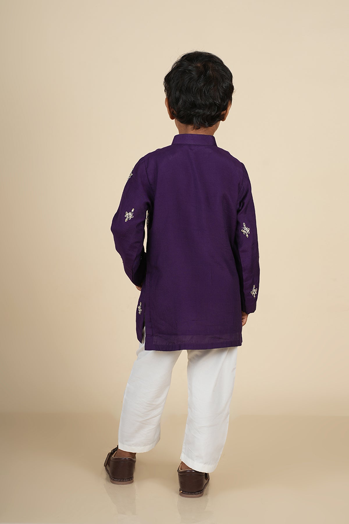 Deep Purple Moti and Dori Hand Embroidered Kurta Set