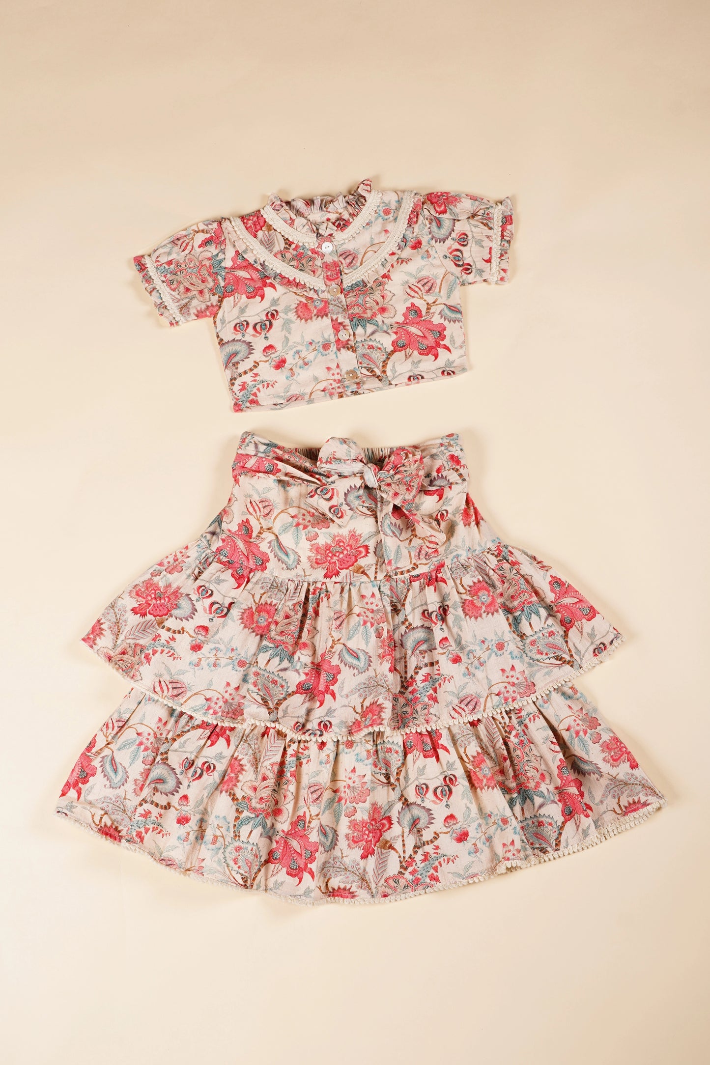 Poochkie  pink floral lehenga for kids 