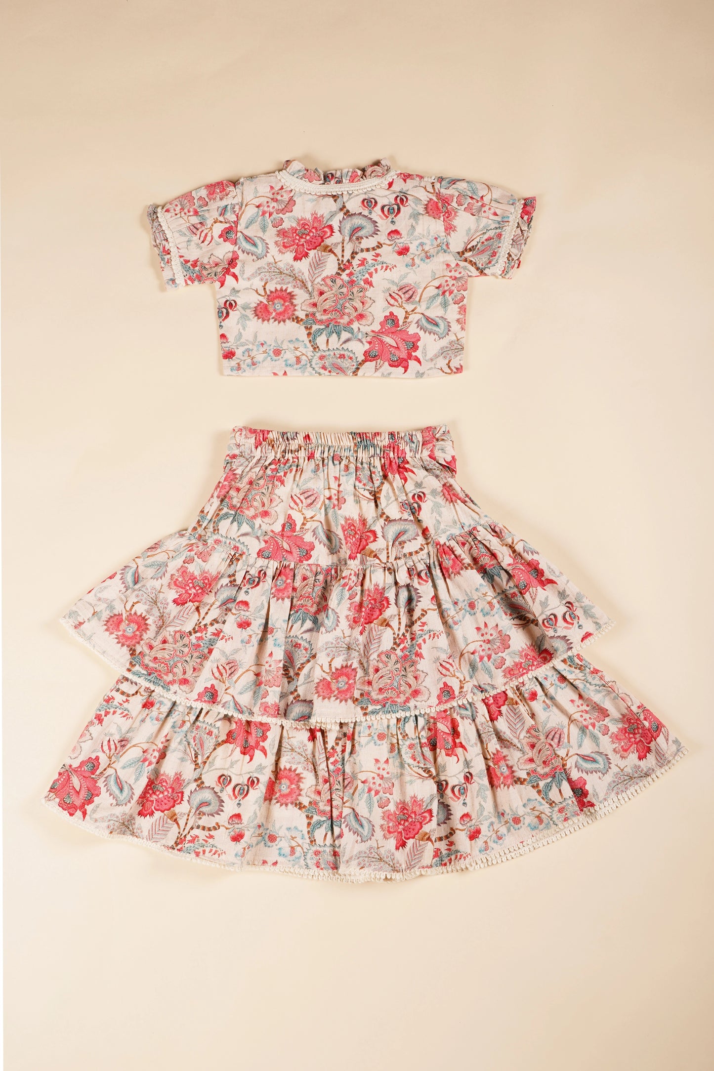 Poochkie  pink floral lehenga for kids 