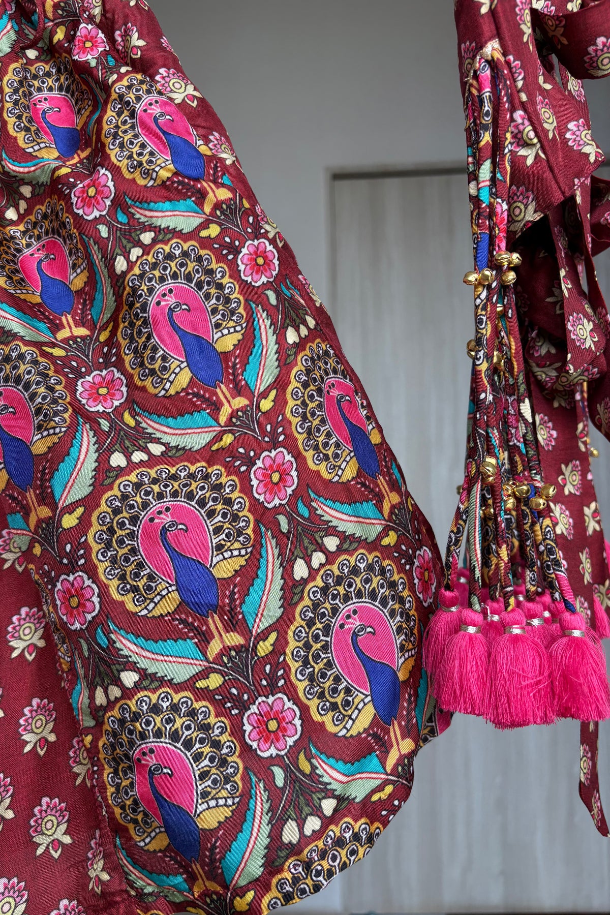 Maroon Peacock Print Lehenga Blouse Set