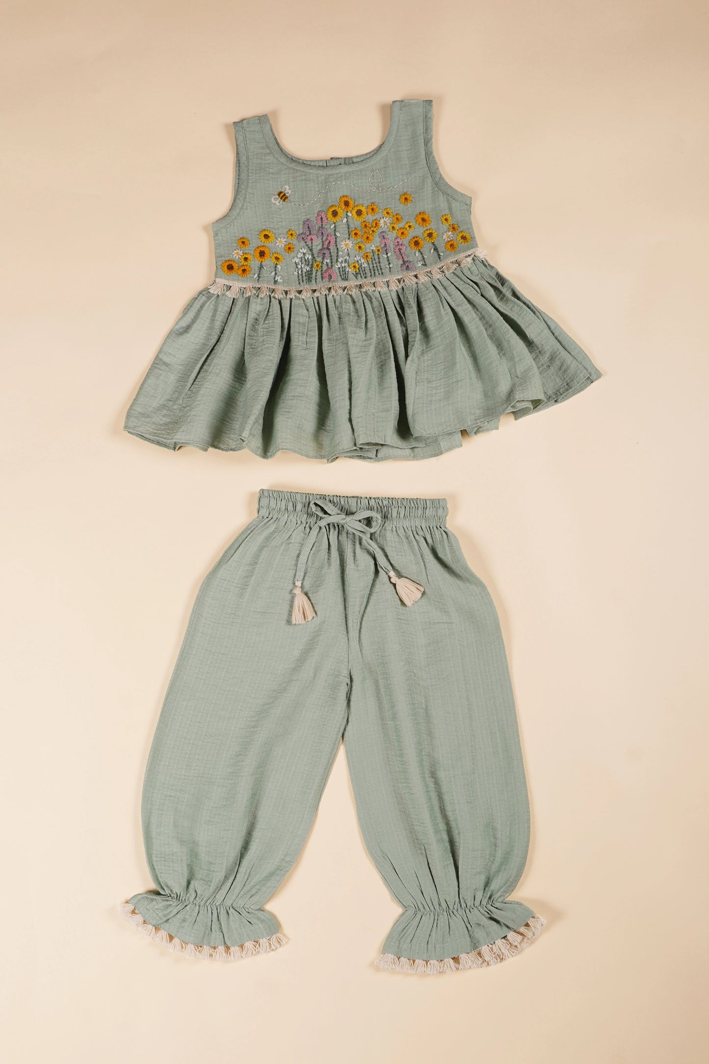 Sunflower Field Peplum Top and Pant Set – side view | Poochkie kids Indian ethnic wear