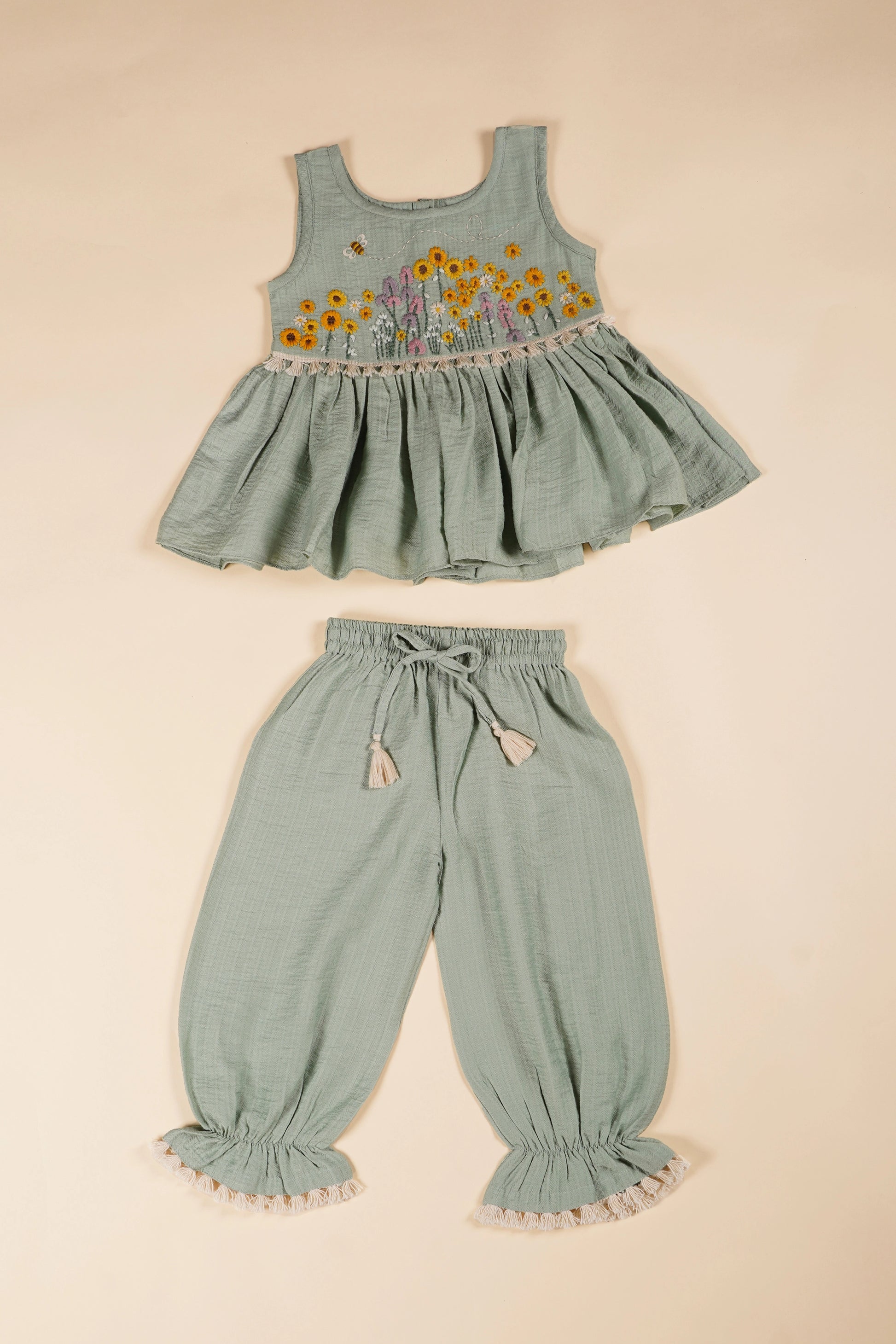 Sunflower Field Peplum Top and Pant Set – side view | Poochkie kids Indian ethnic wear