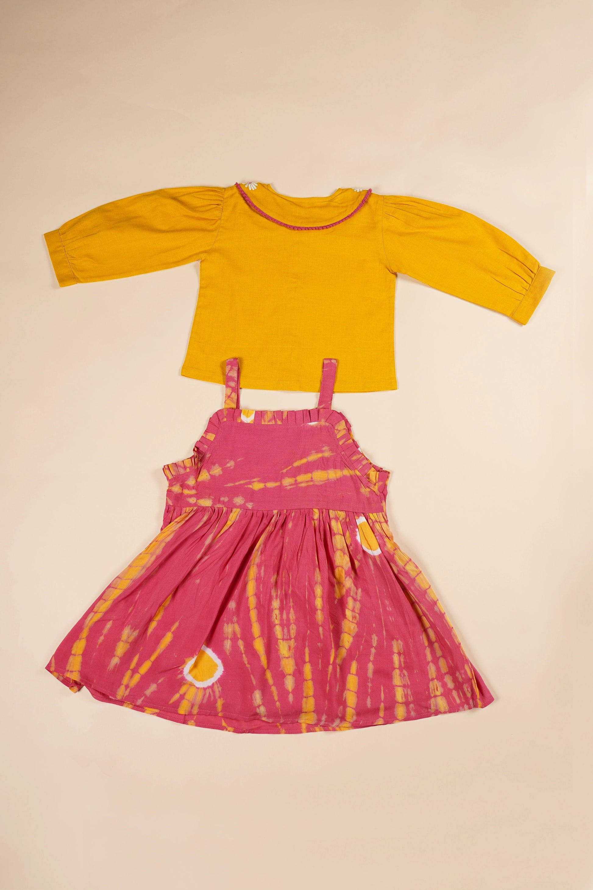 poochkie mustard yellow and pink mix dress for kids 