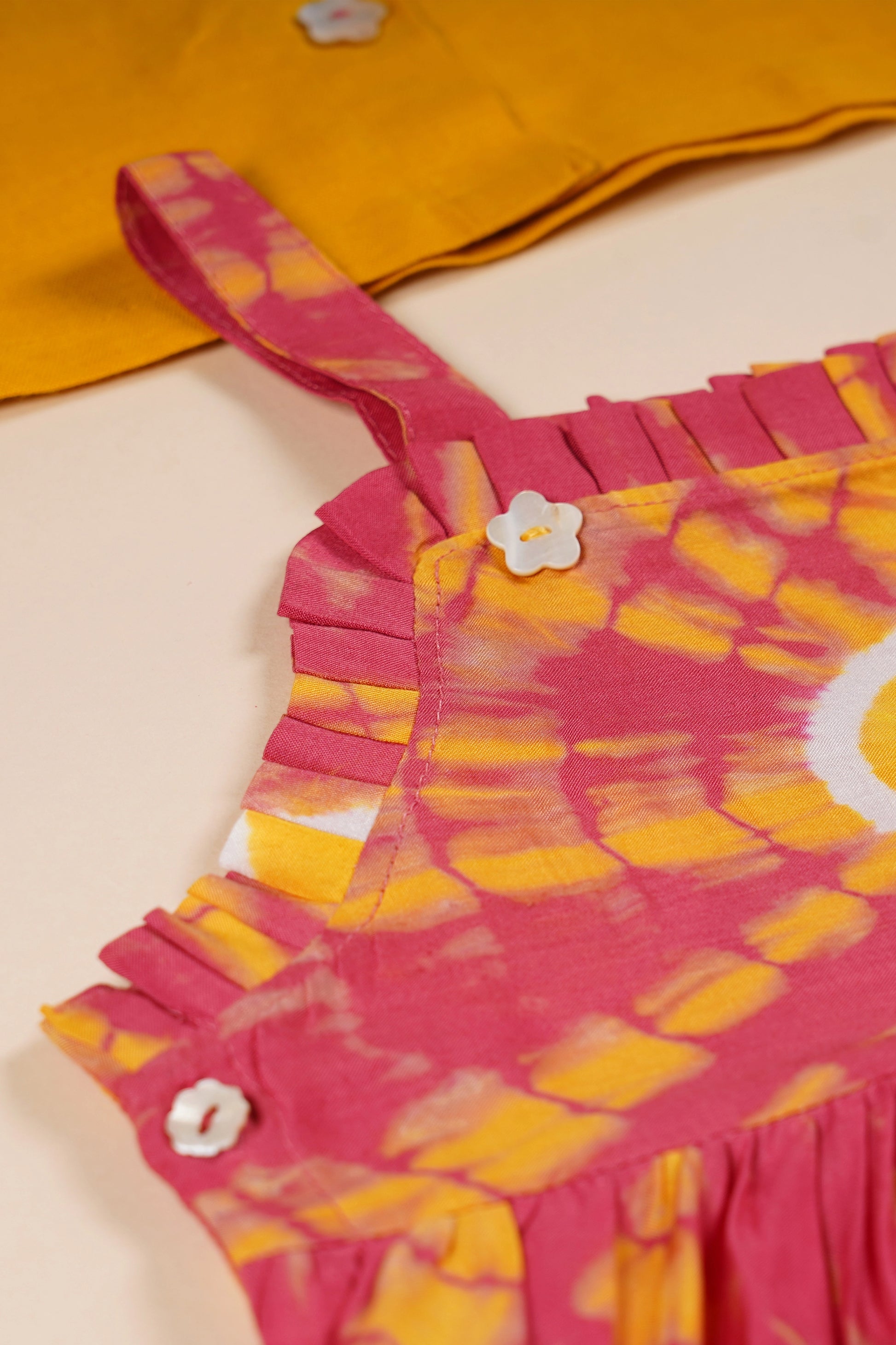 poochkie mustard yellow and pink  dress for kids 