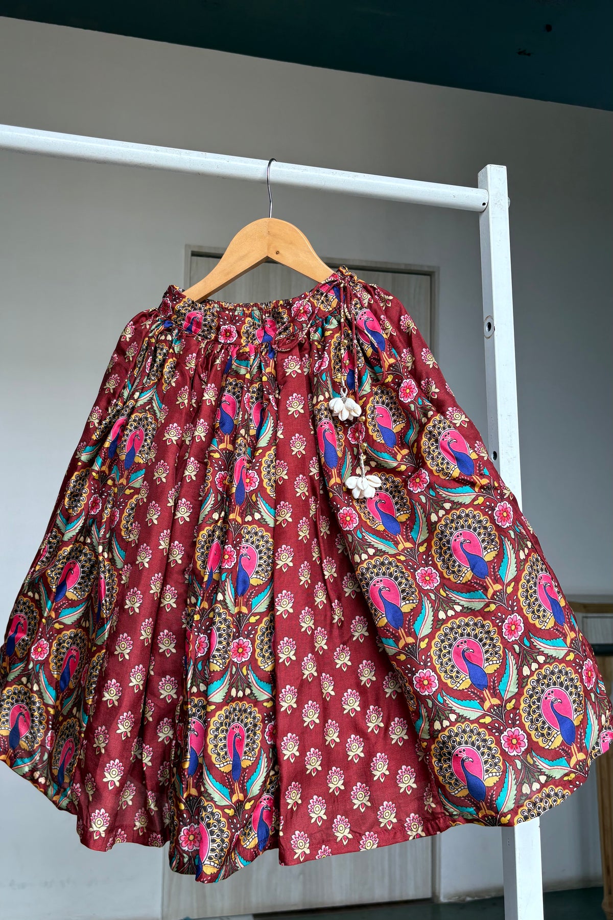 Maroon Peacock Print Lehenga Blouse Set