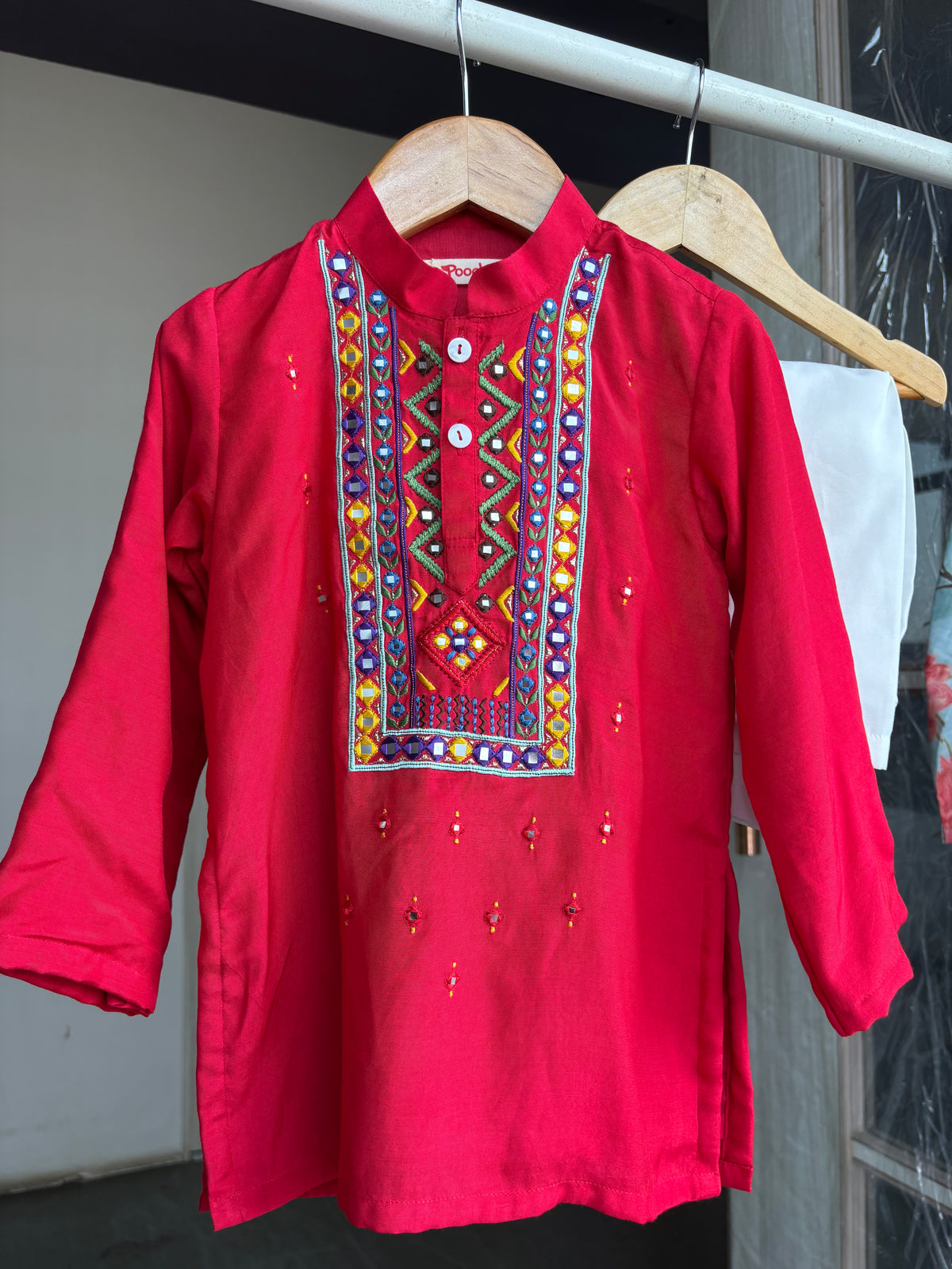 Red Resham and Abla Work Kurta Set