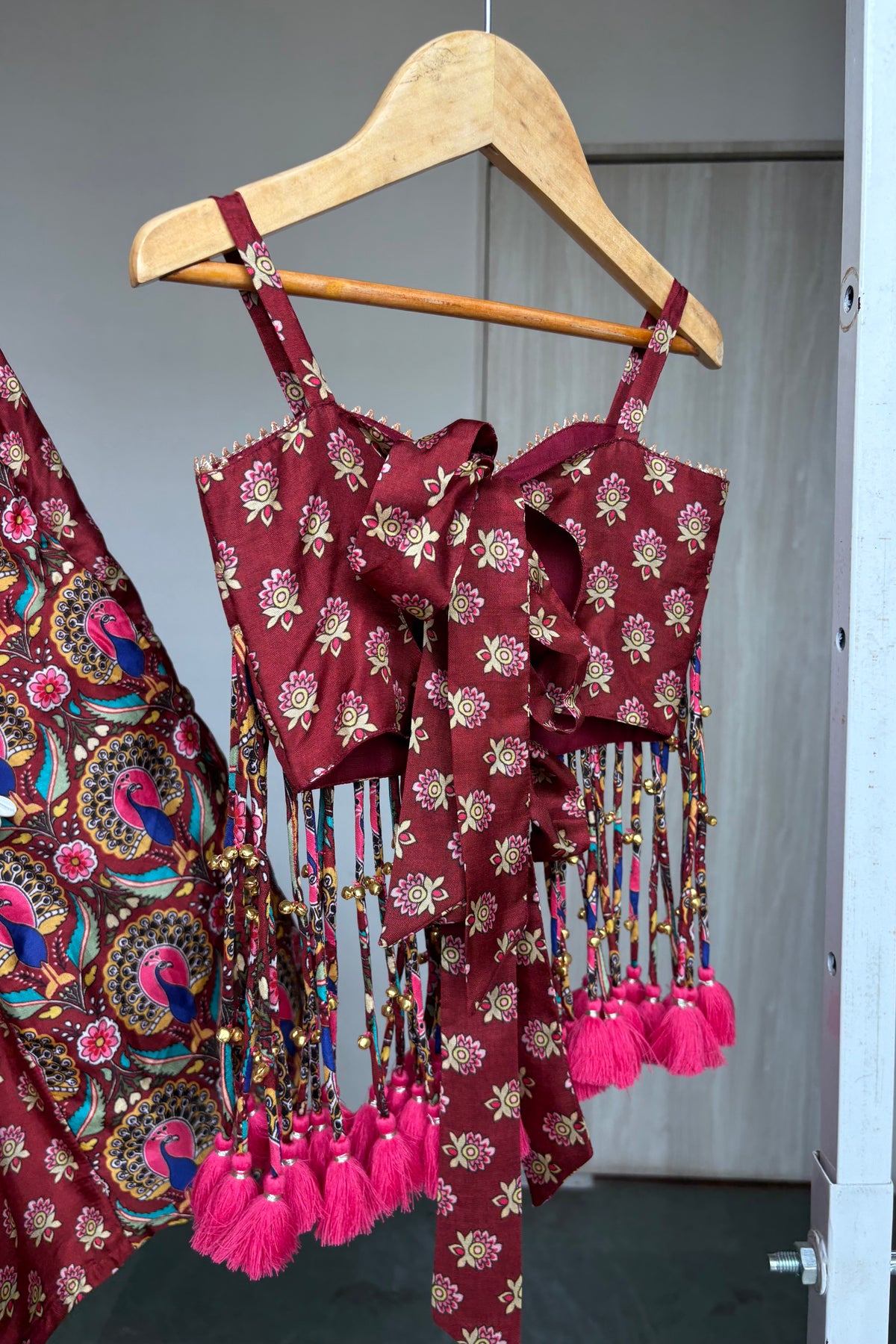 Maroon Peacock Print Lehenga Blouse Set