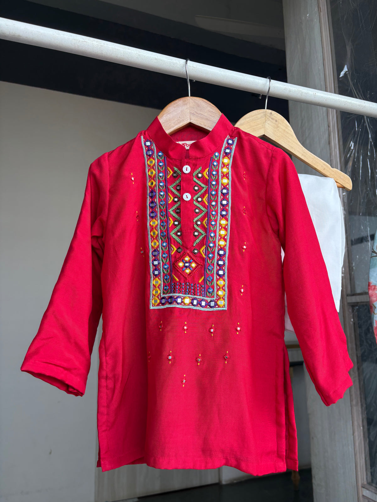 Red Resham and Abla Work Kurta Set