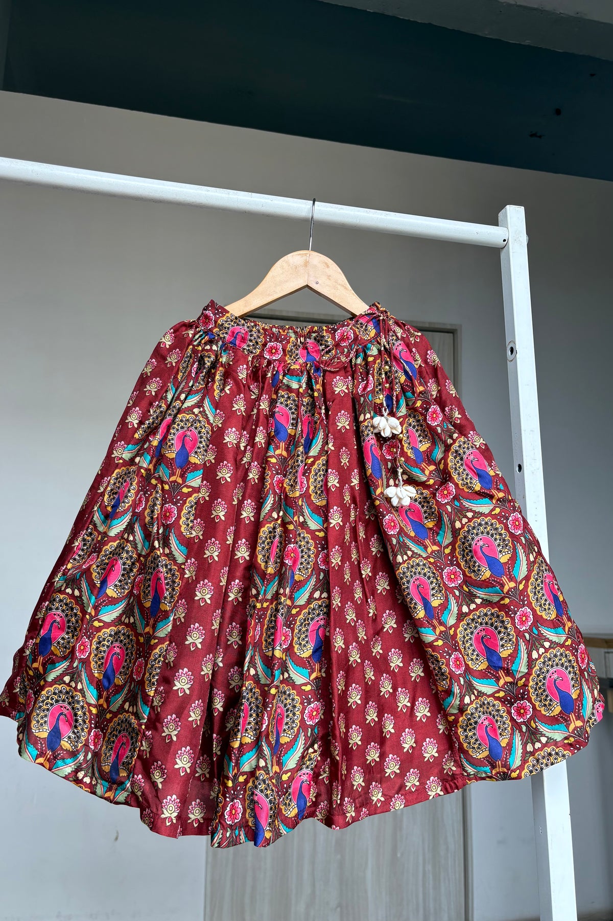 Maroon Peacock Print Lehenga Blouse Set