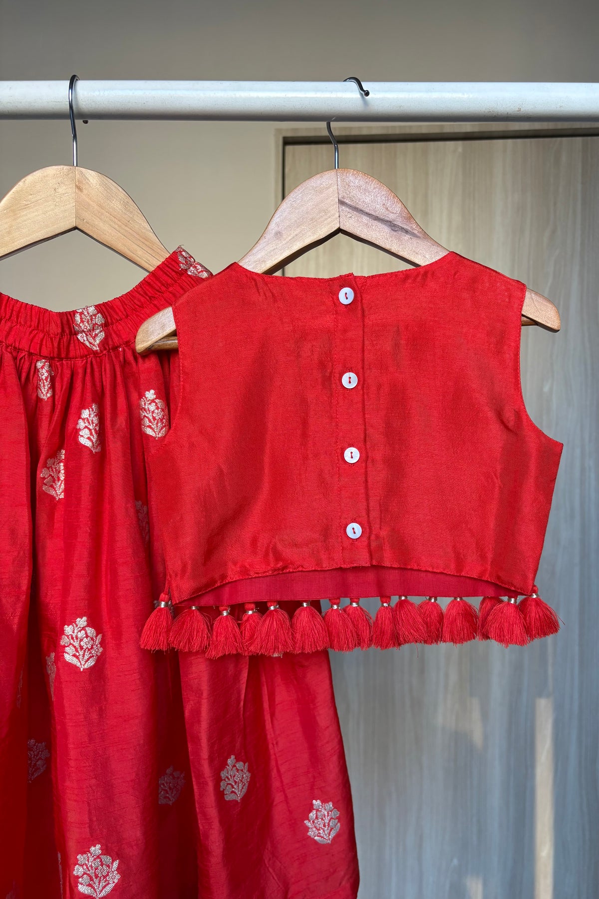 Red Hand and Moti Work Palazzo Blouse Set