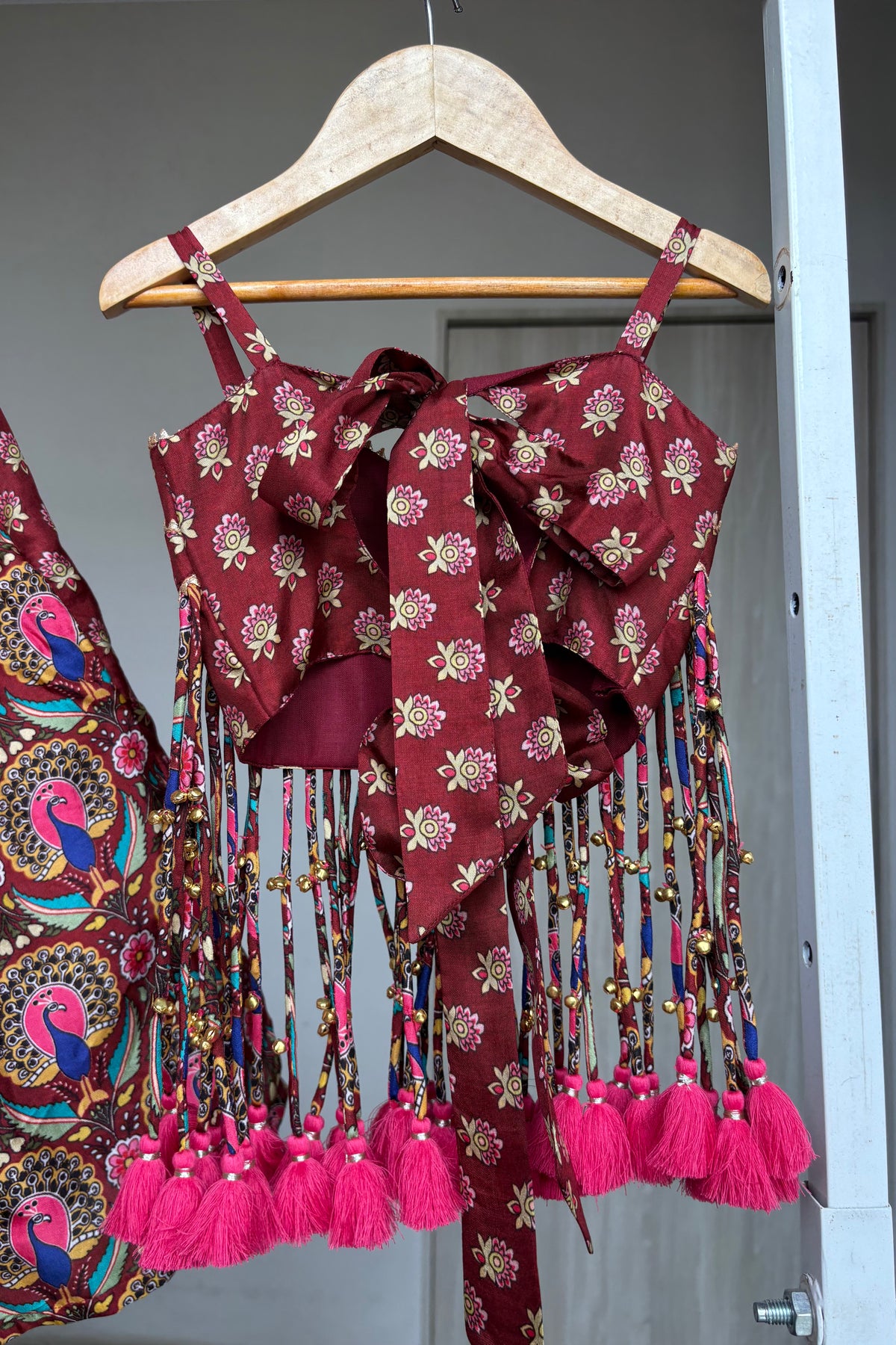 Maroon Peacock Print Lehenga Blouse Set