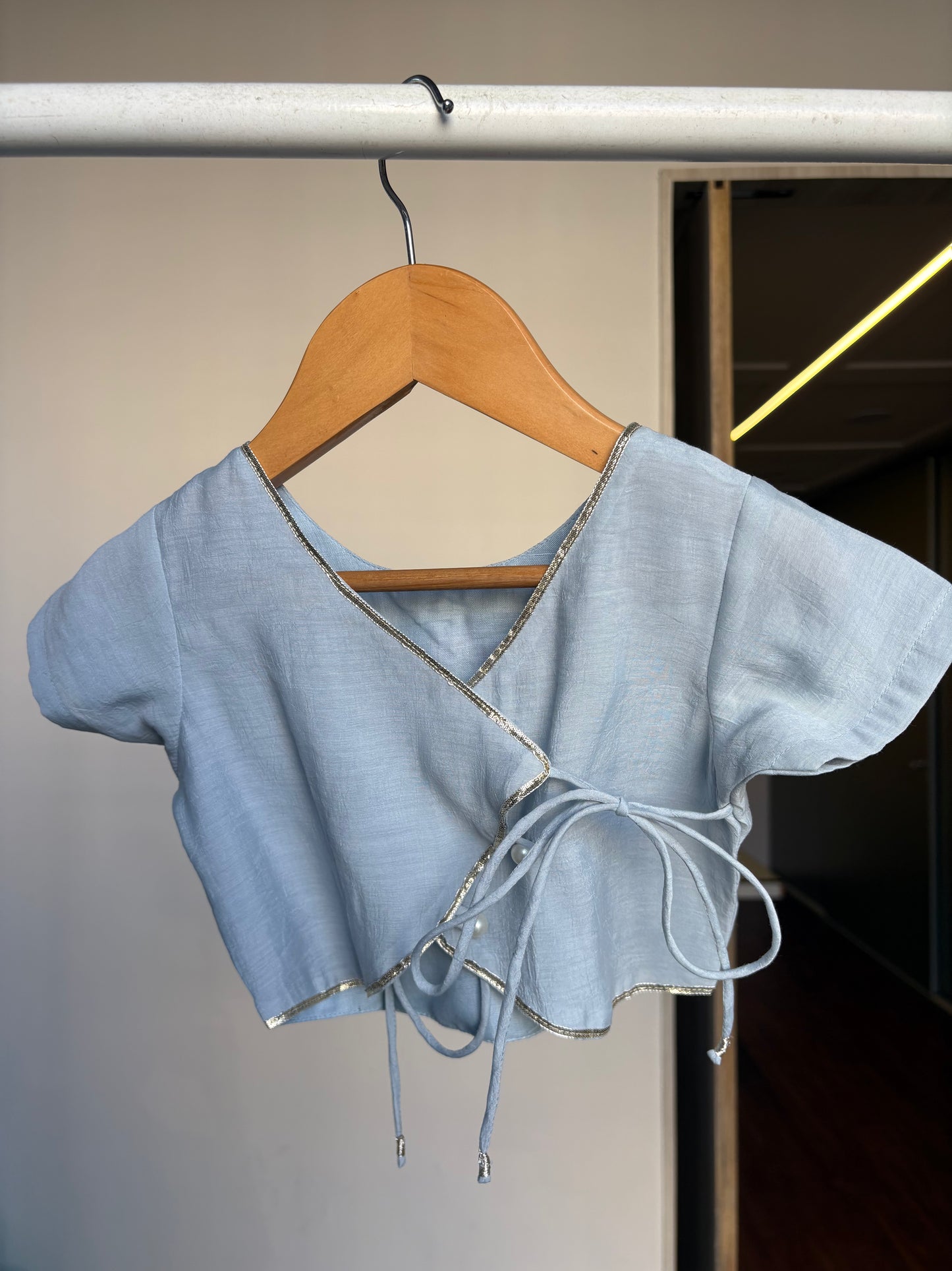 Light Blue Mul Chanderi Thread Embroidery Top & Pant Set