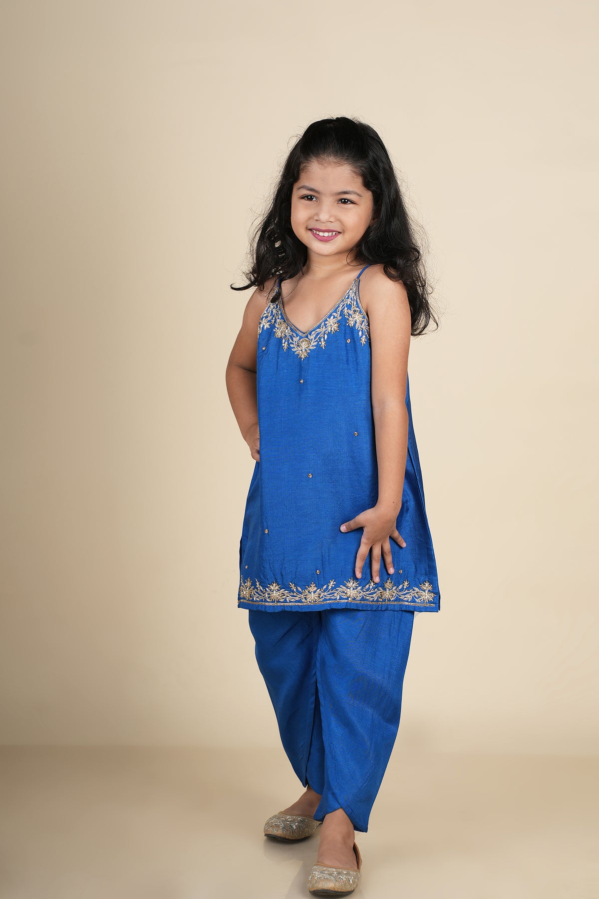 Blue Hand Embroidered Kurti Dhoti Set