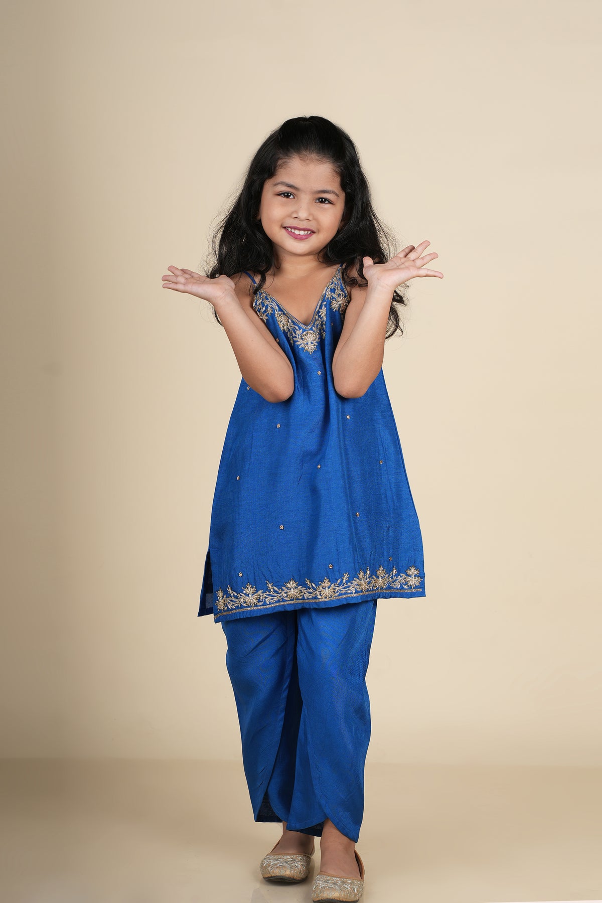 Blue Hand Embroidered Kurti Dhoti Set