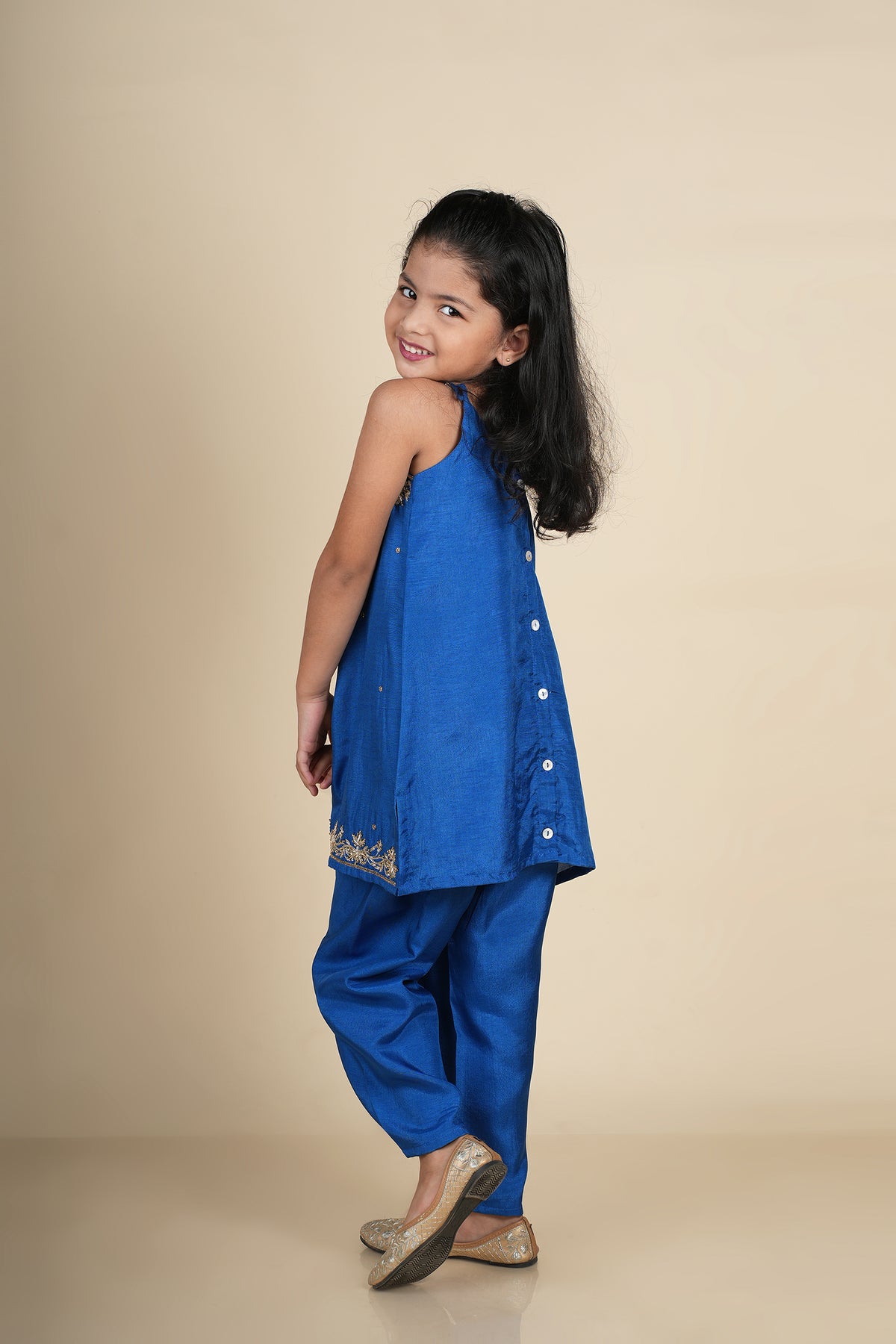 Blue Hand Embroidered Kurti Dhoti Set
