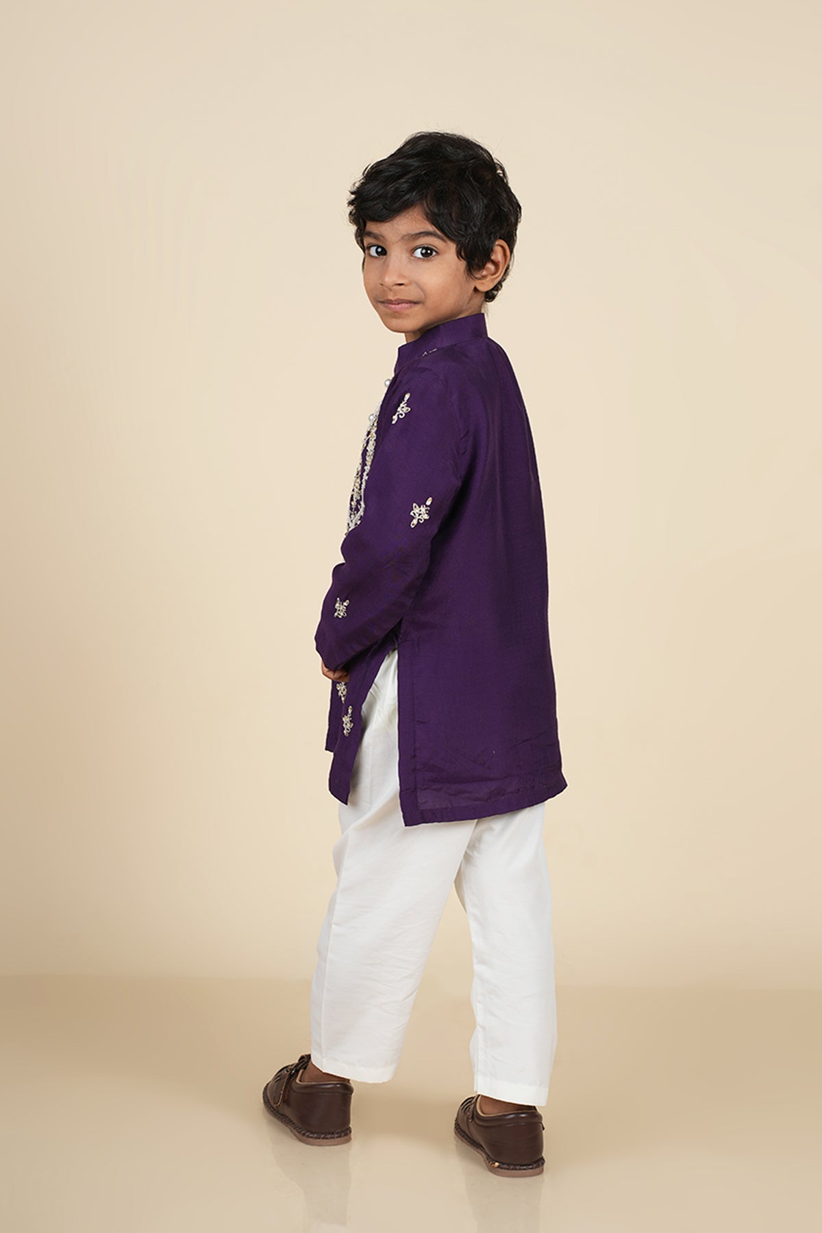 Deep Purple Moti and Dori Hand Embroidered Kurta Set