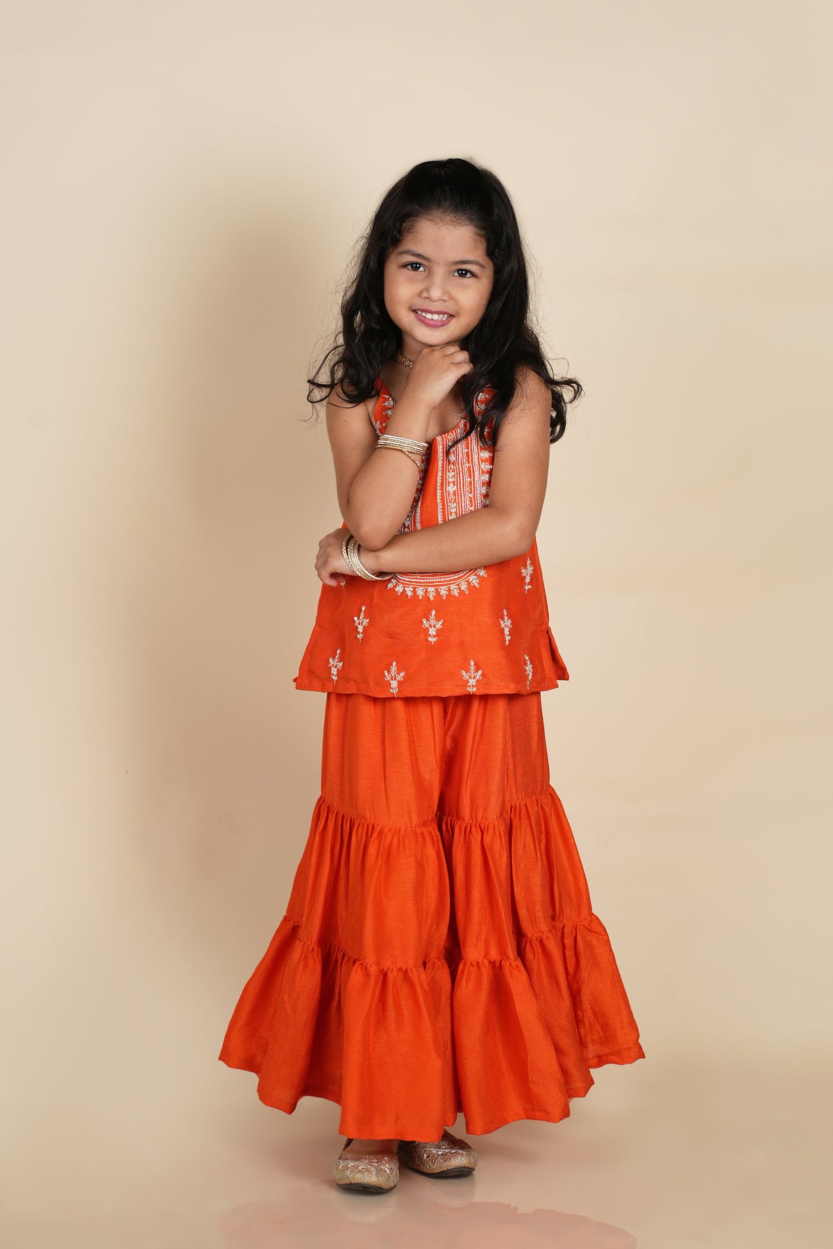 Rust Dori Moti Handwork Kurti Sharara Set