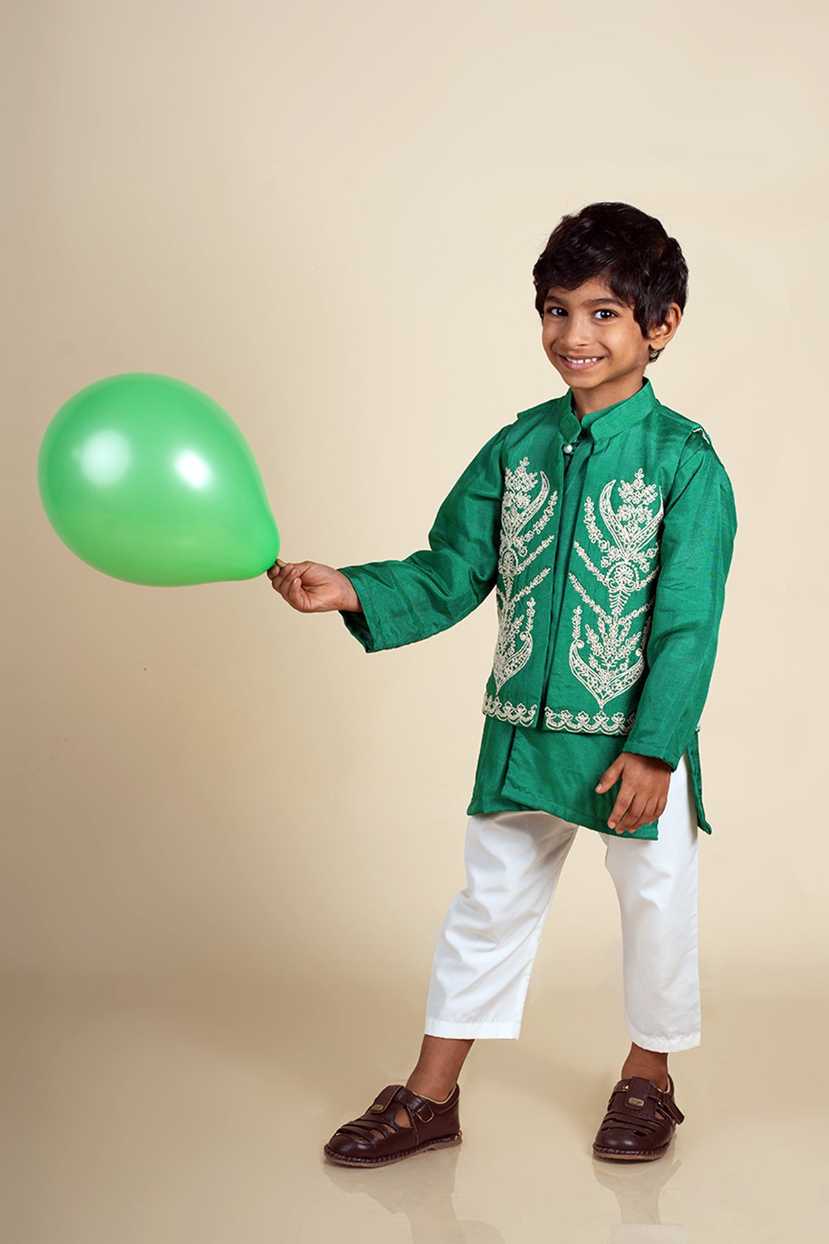 Emerald Green Dori Work Jacket Kurta Set