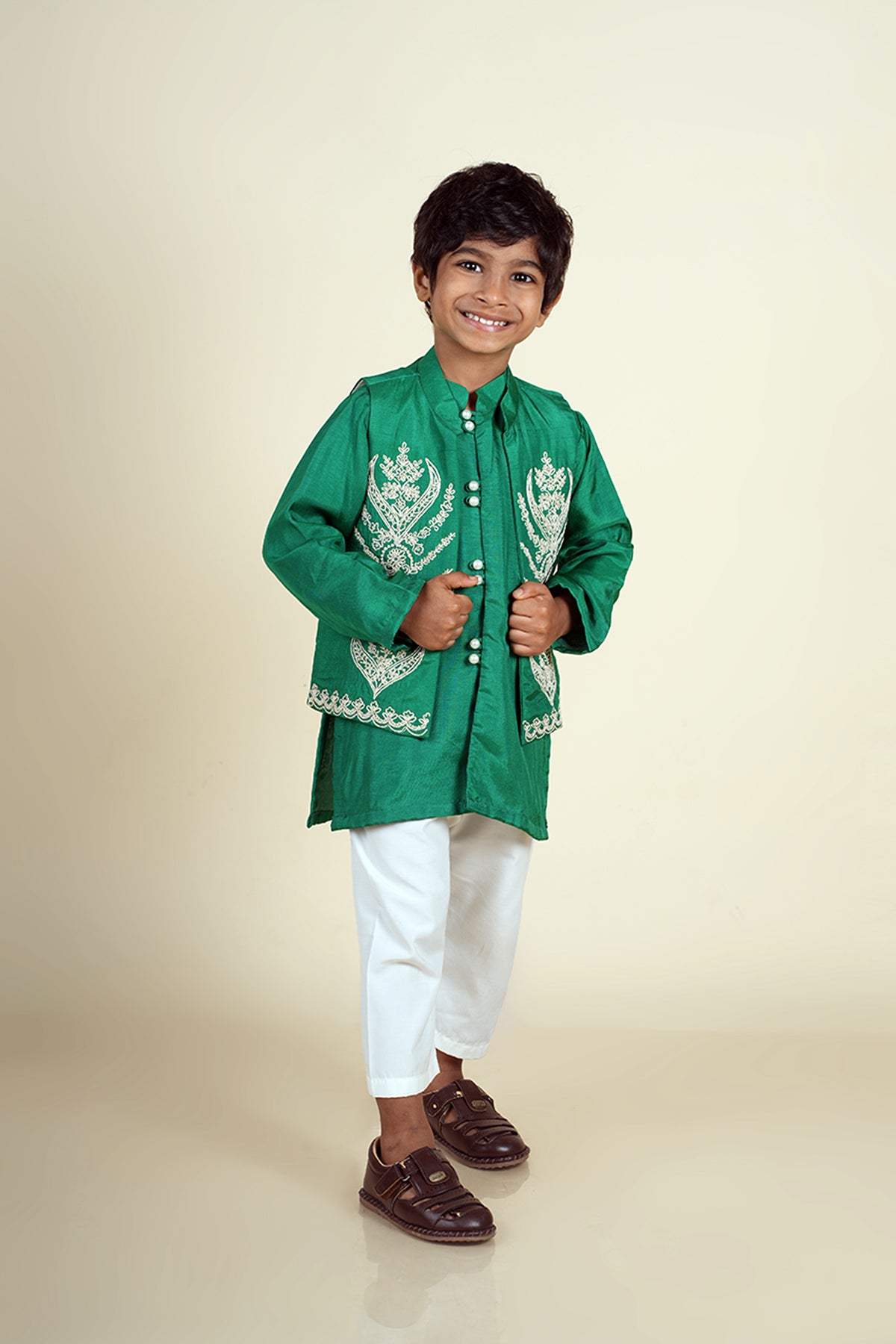 Emerald Green Dori Work Jacket Kurta Set