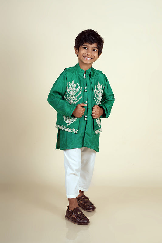 Emerald Green Dori Work Jacket Kurta Set