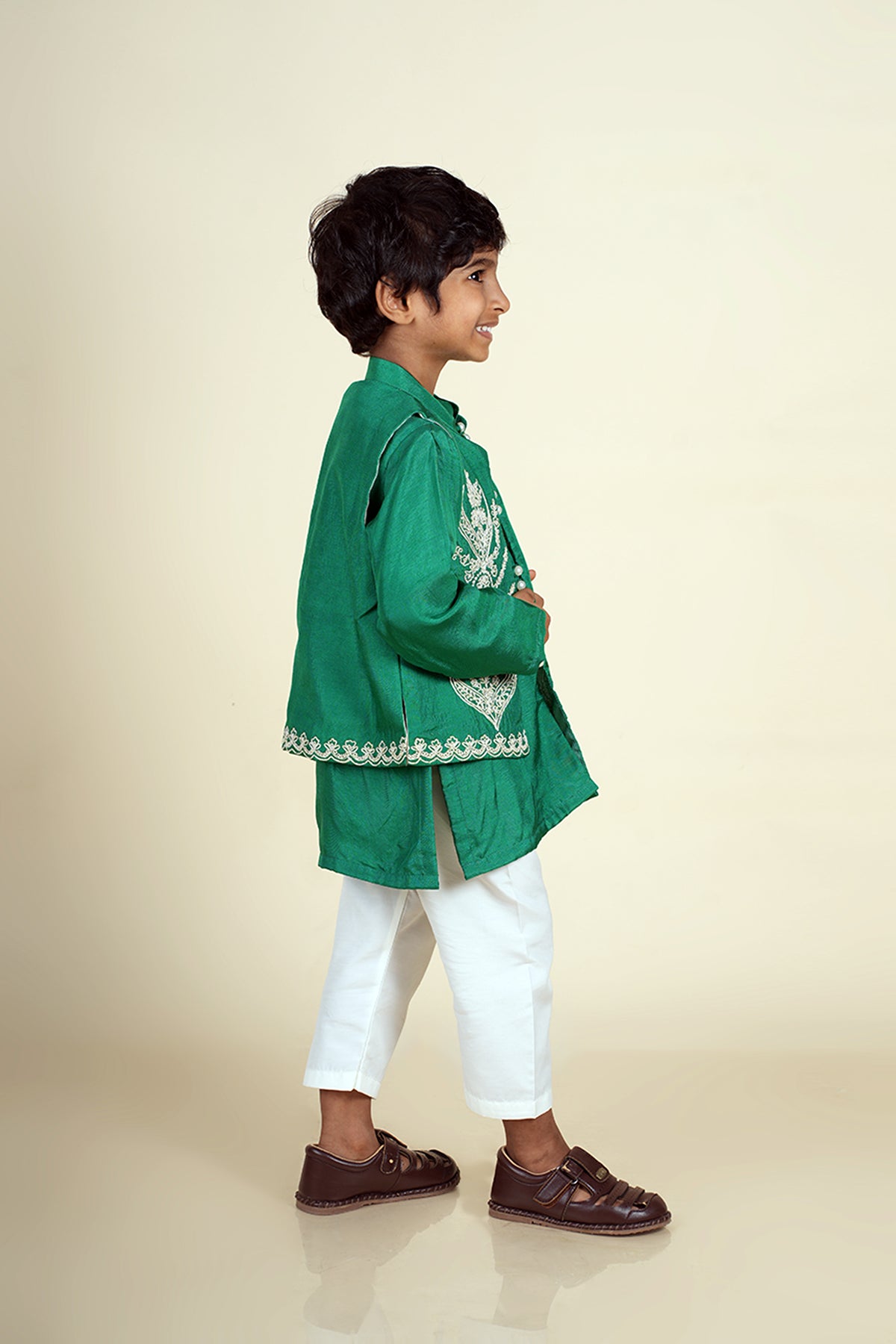 Emerald Green Dori Work Jacket Kurta Set