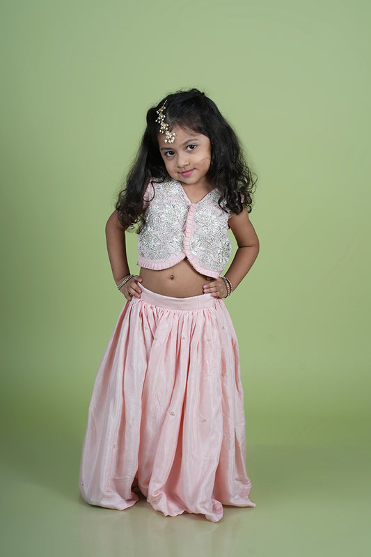 Baby Pink Gota and Moti Hand Embroidered Palazzo Blouse Set