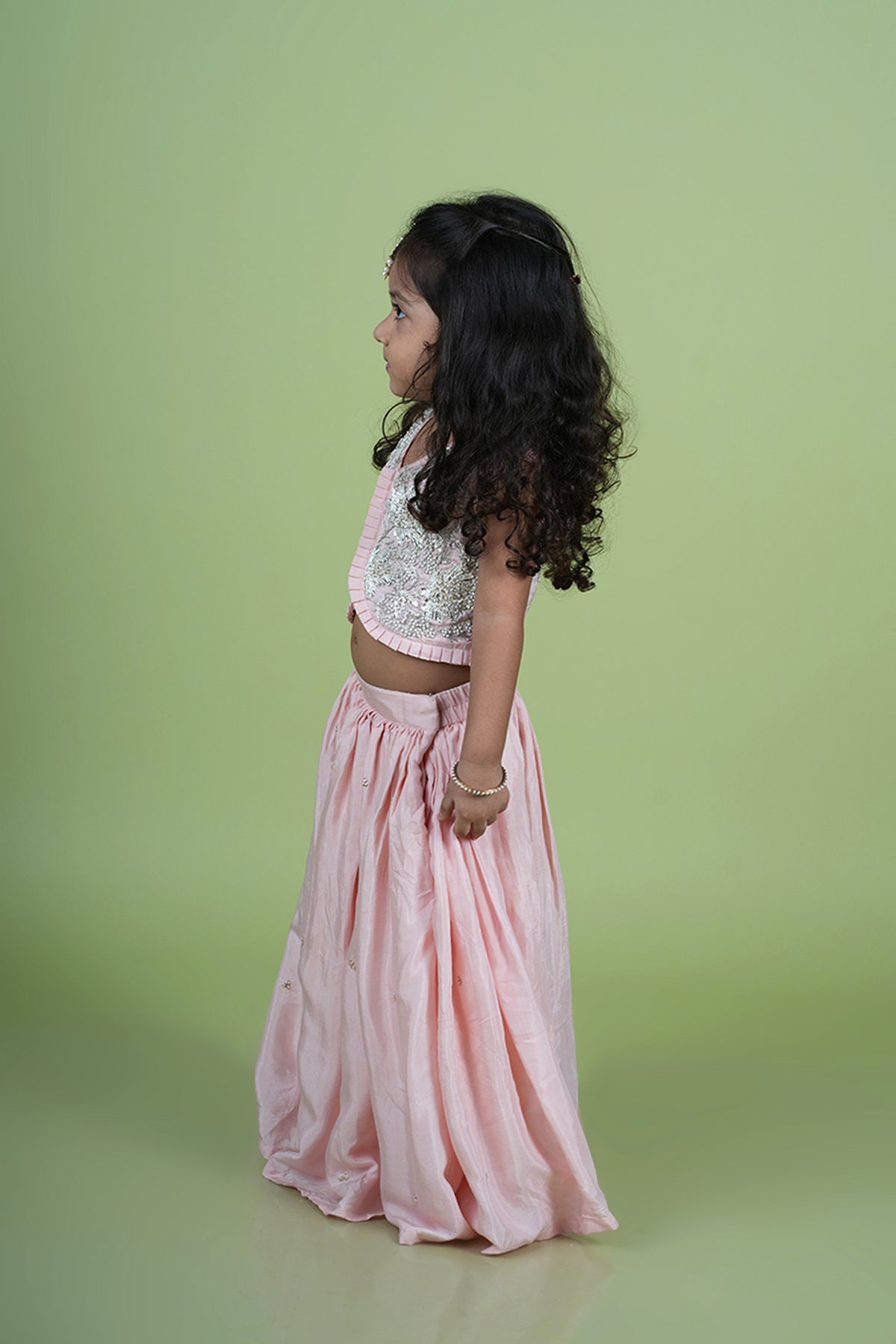 Baby Pink Gota and Moti Hand Embroidered Palazzo Blouse Set