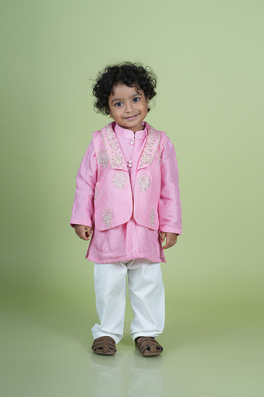 Blush Pink Dori and Moti Hand Embroidered Jacket Kurta Set