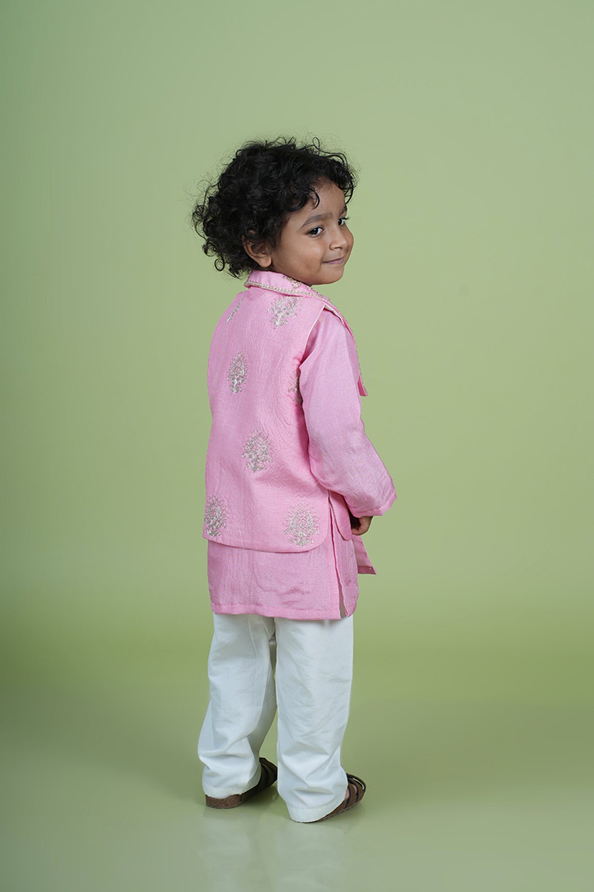 Blush Pink Dori and Moti Hand Embroidered Jacket Kurta Set