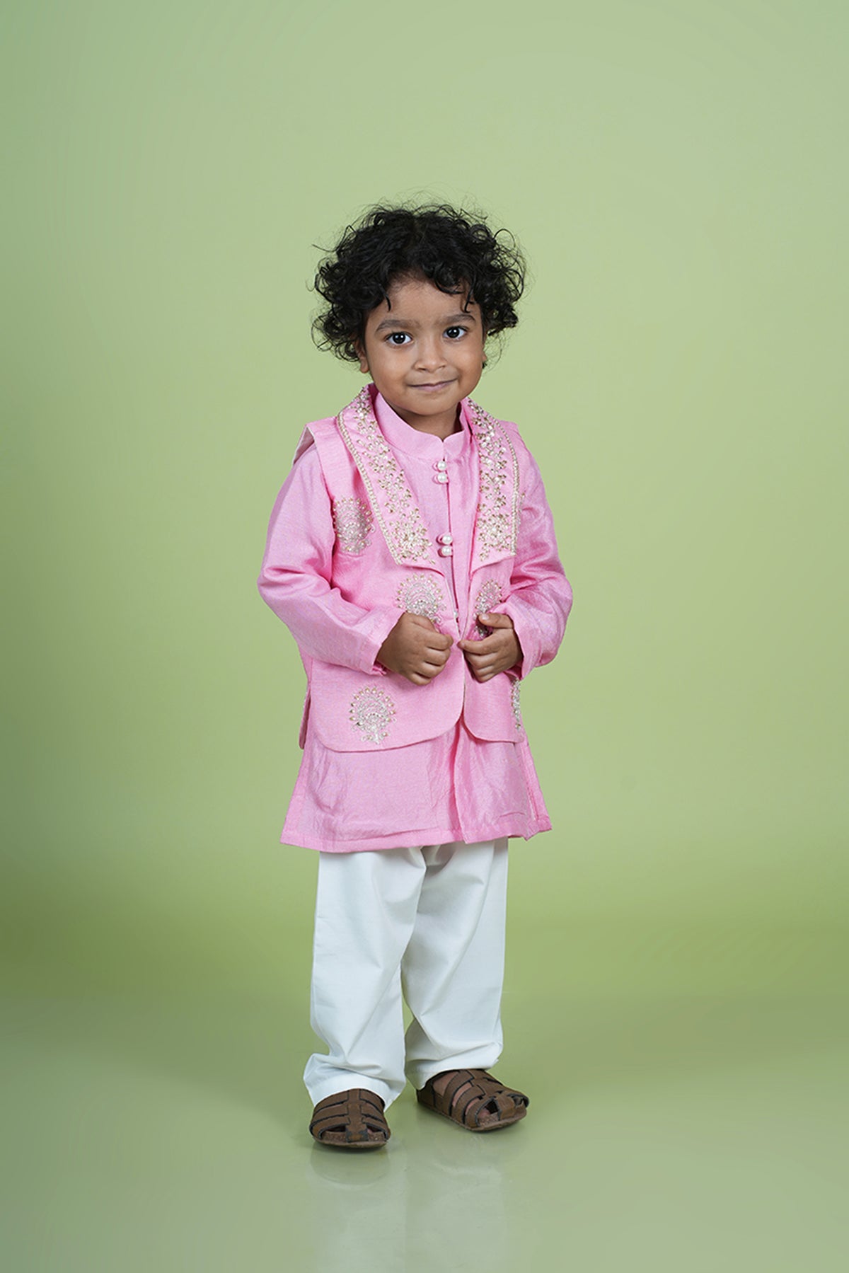 Blush Pink Dori and Moti Hand Embroidered Jacket Kurta Set