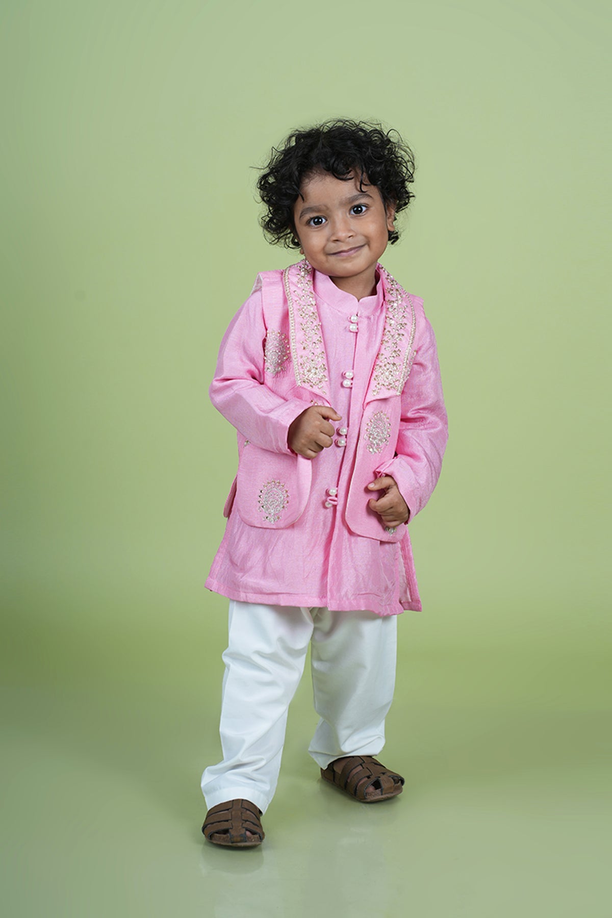 Blush Pink Dori and Moti Hand Embroidered Jacket Kurta Set