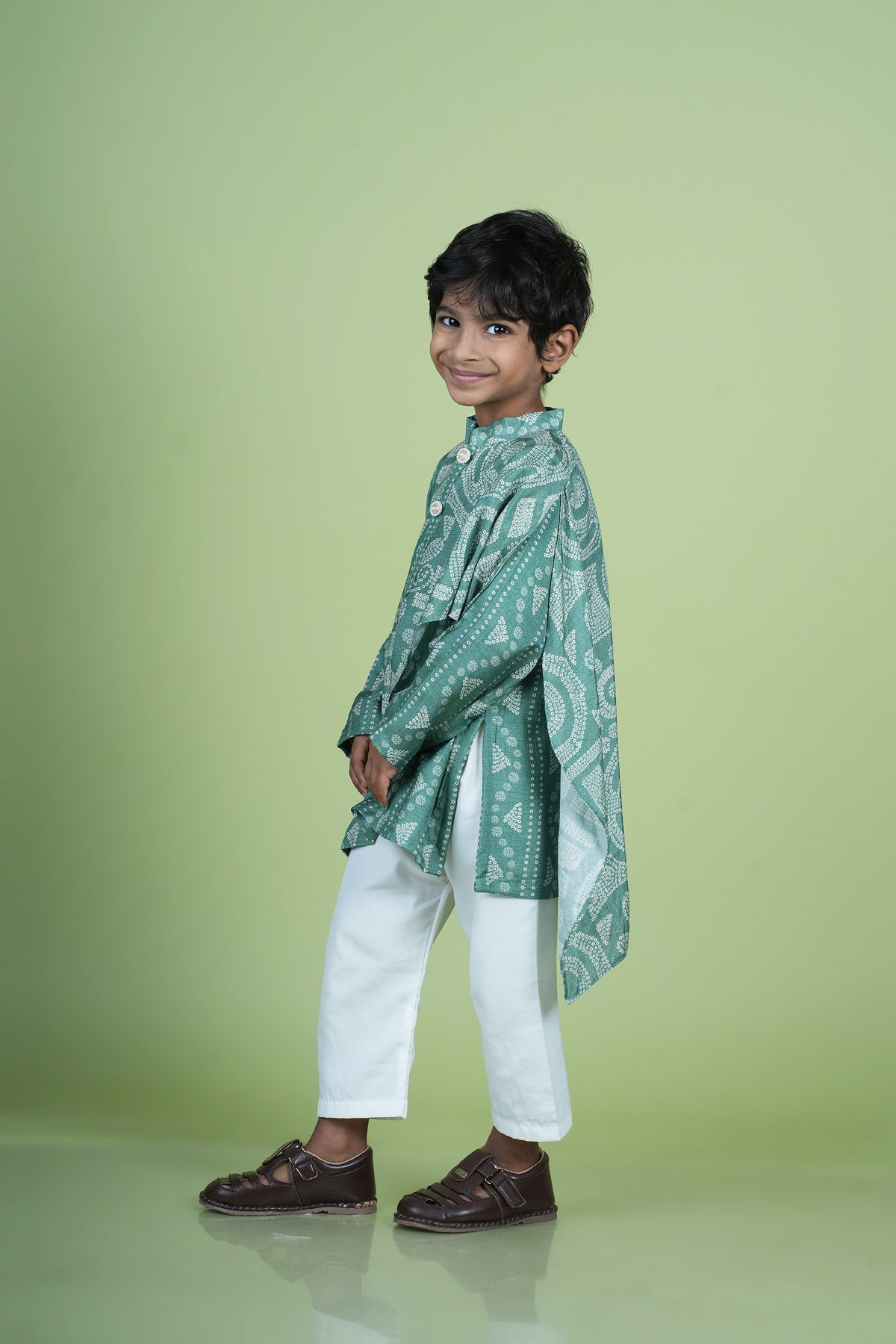 Sage Green Bandhani Stylish Cut Print Kurta & Pyjama Set