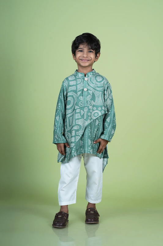 Sage Green Bandhani Stylish Cut Print Kurta & Pyjama Set