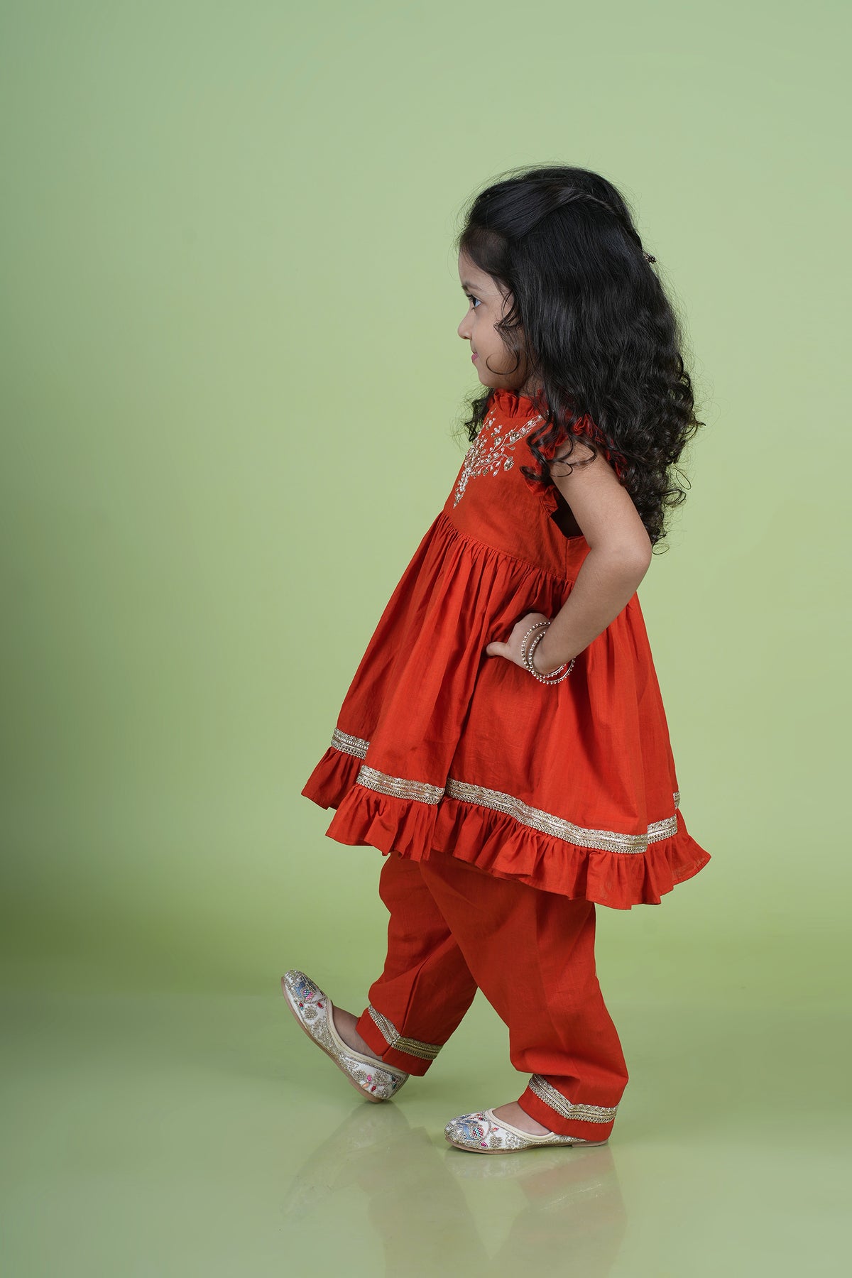 Rust Hand Embroidered Peplum Dhoti Set