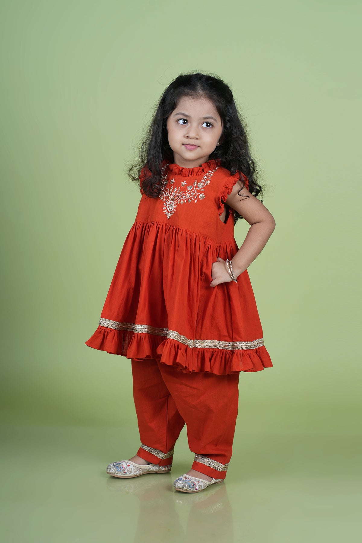 Rust Hand Embroidered Peplum Dhoti Set