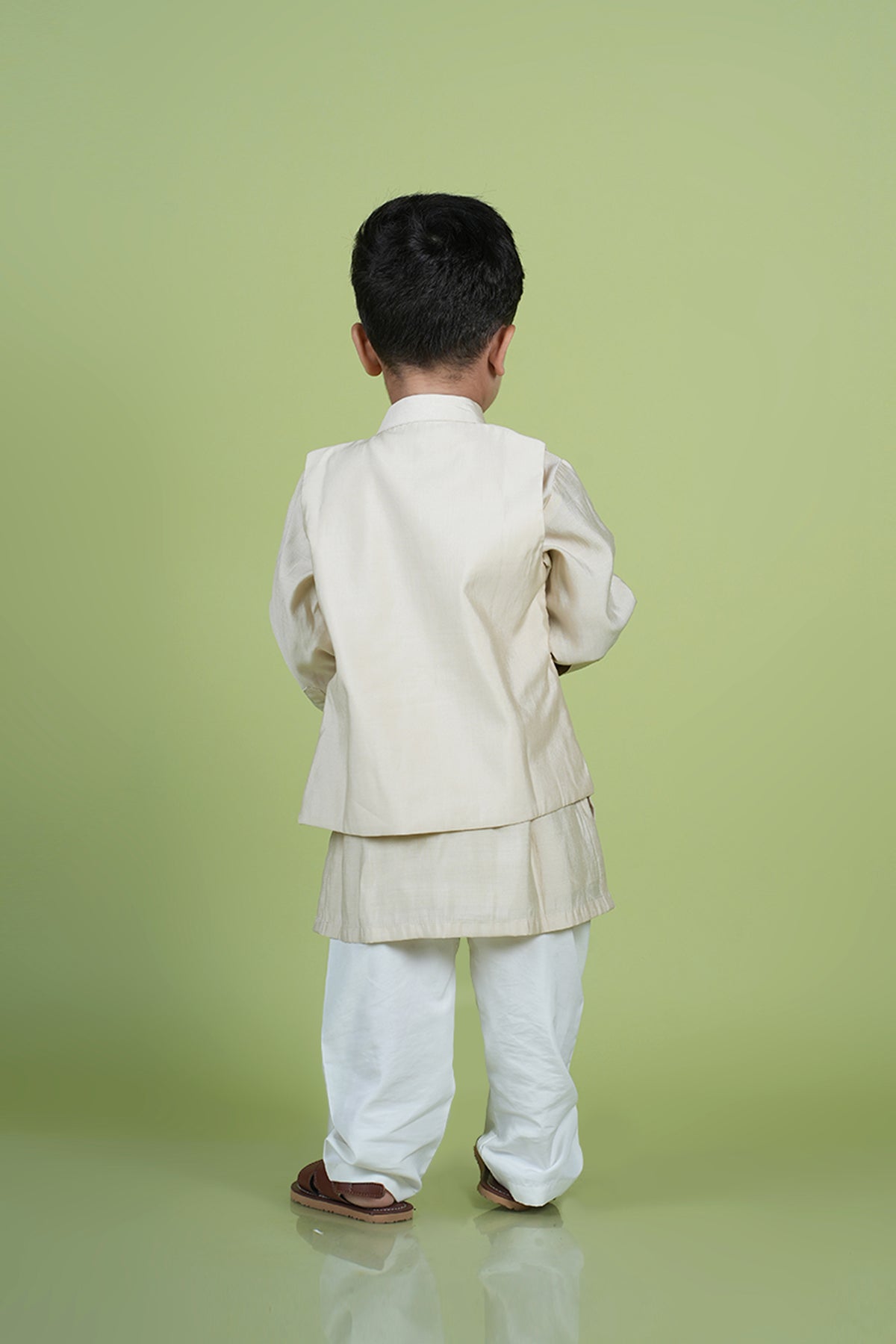 Ethnic Beige Kurta with Pocket Square Jacket and Pyjama
