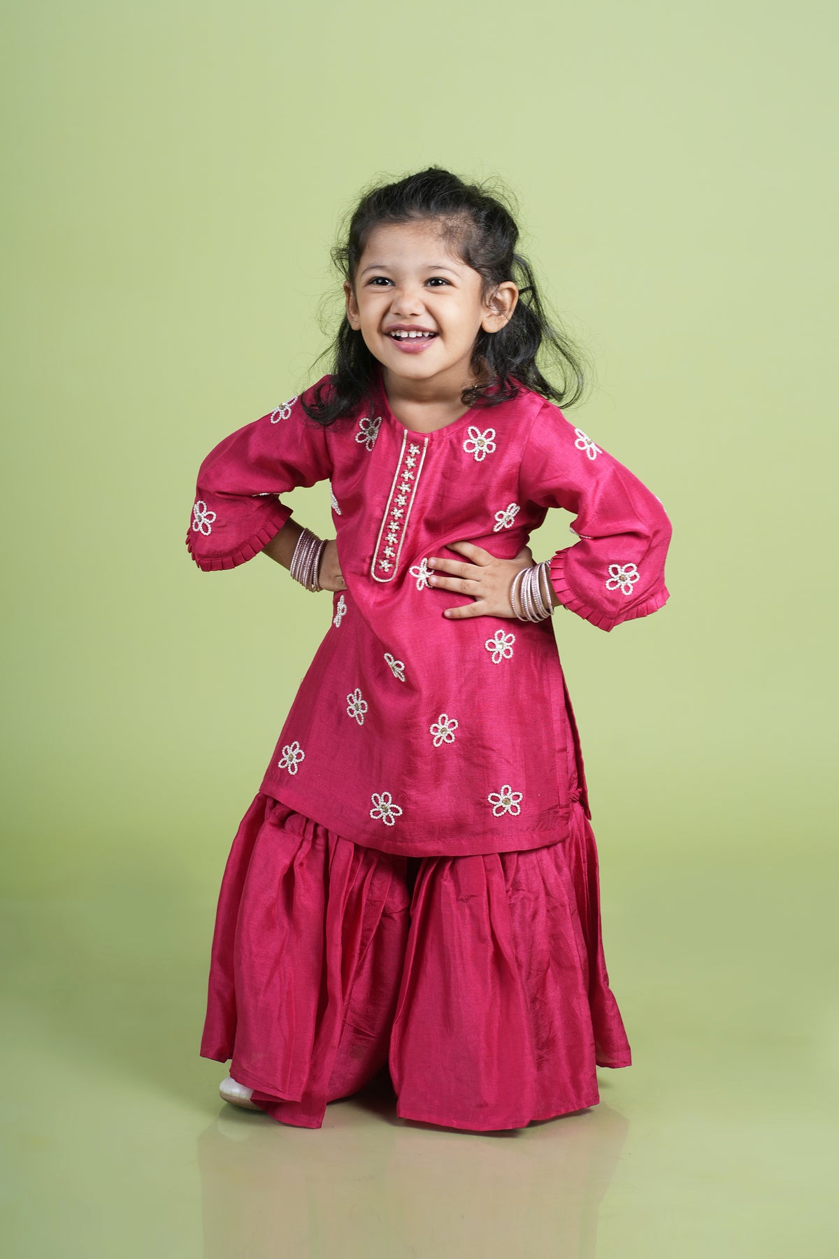 Rani Pink Moti Hand Embroidered Kurti Sharara Set