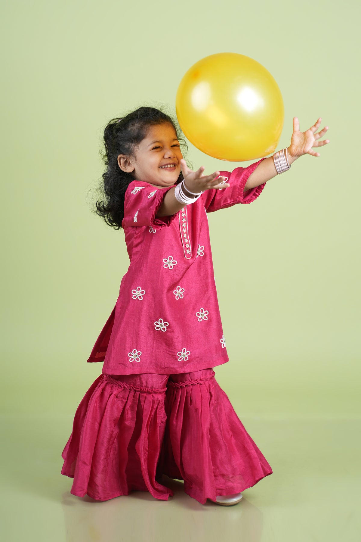 Rani Pink Moti Hand Embroidered Kurti Sharara Set