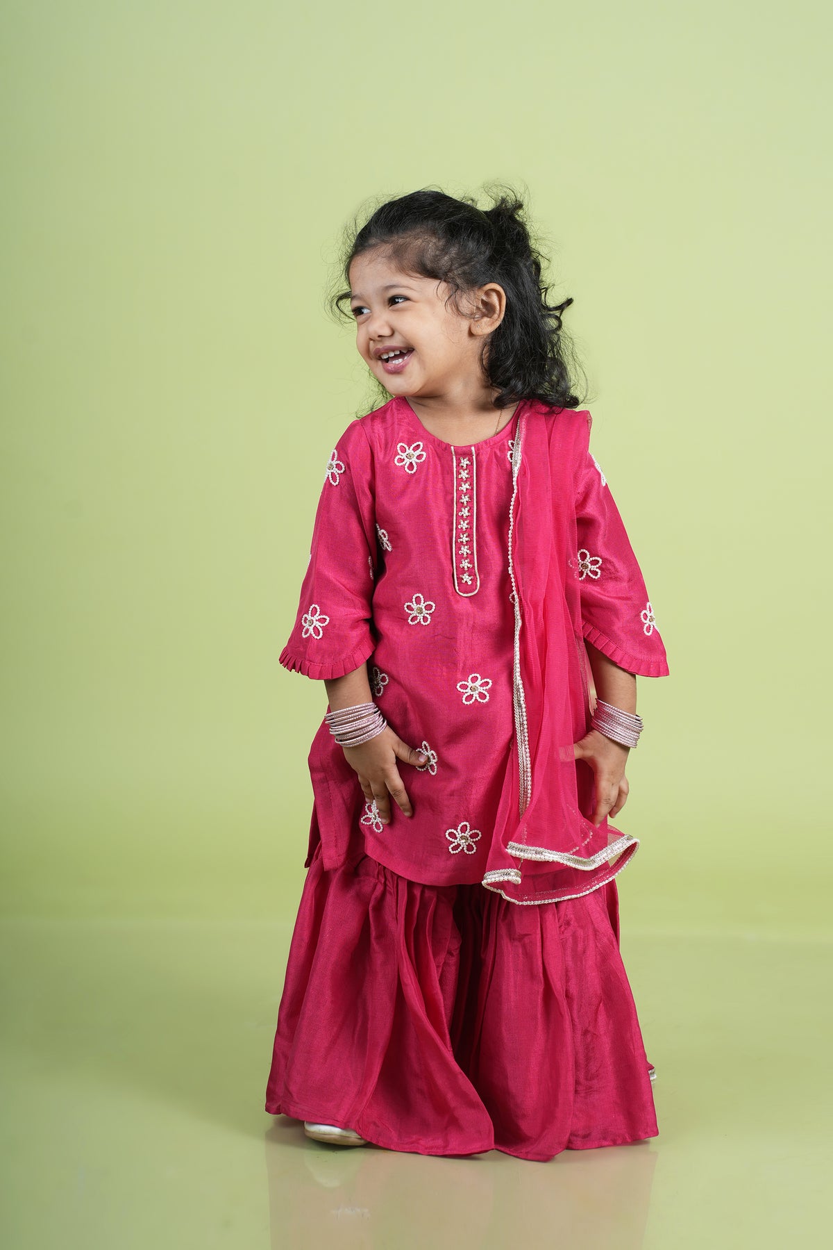 Rani Pink Moti Hand Embroidered Kurti Sharara Set